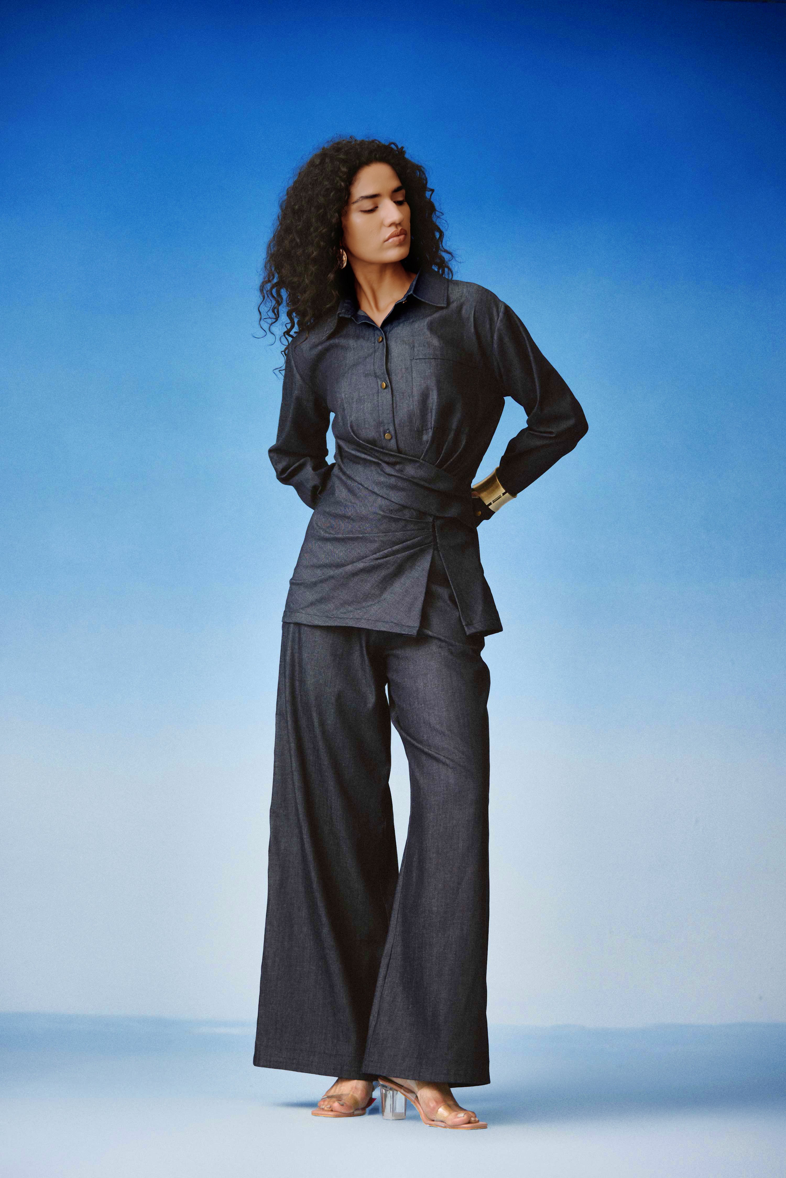 Echo Draped Denim Set