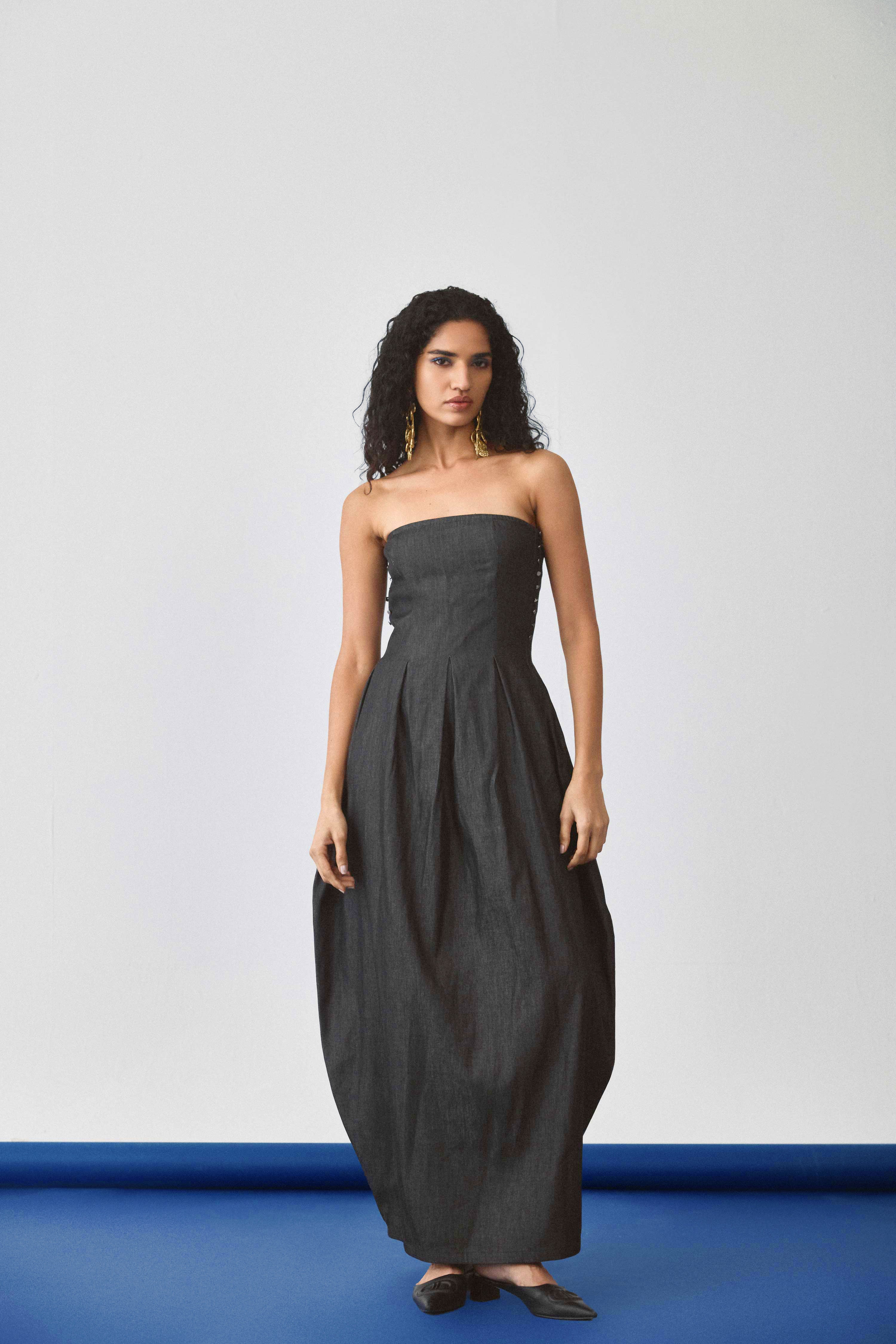 Echo Flared Ballon Denim Dress