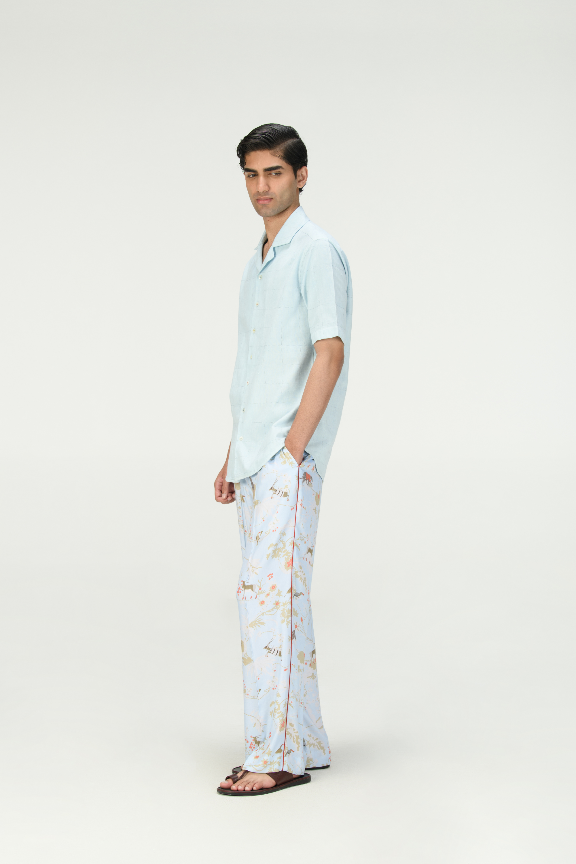 Bush Shirt Ice Blue Check Dhagai Heavy Cotton