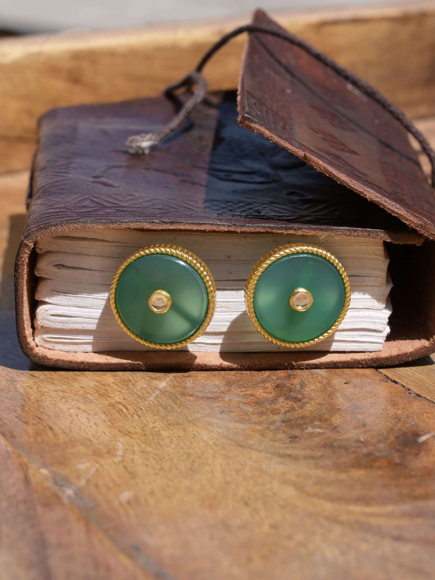 Modern Begum Green Onyx Stud Earrings