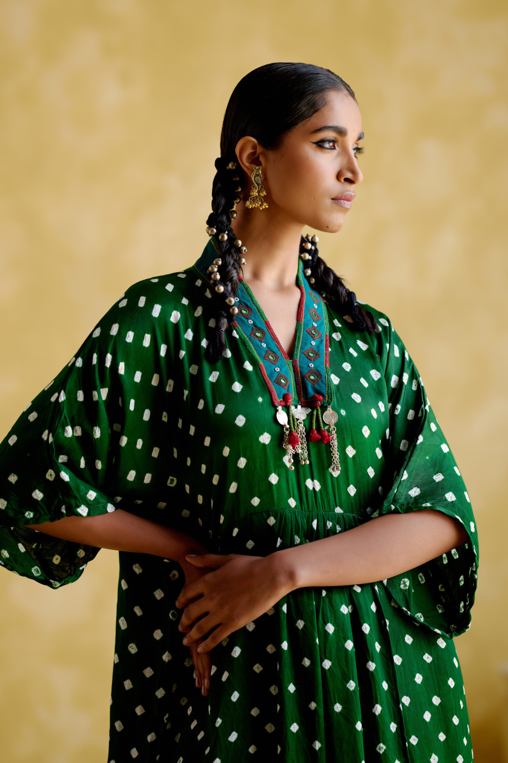 Devadarsana- green handcrafted kaftan