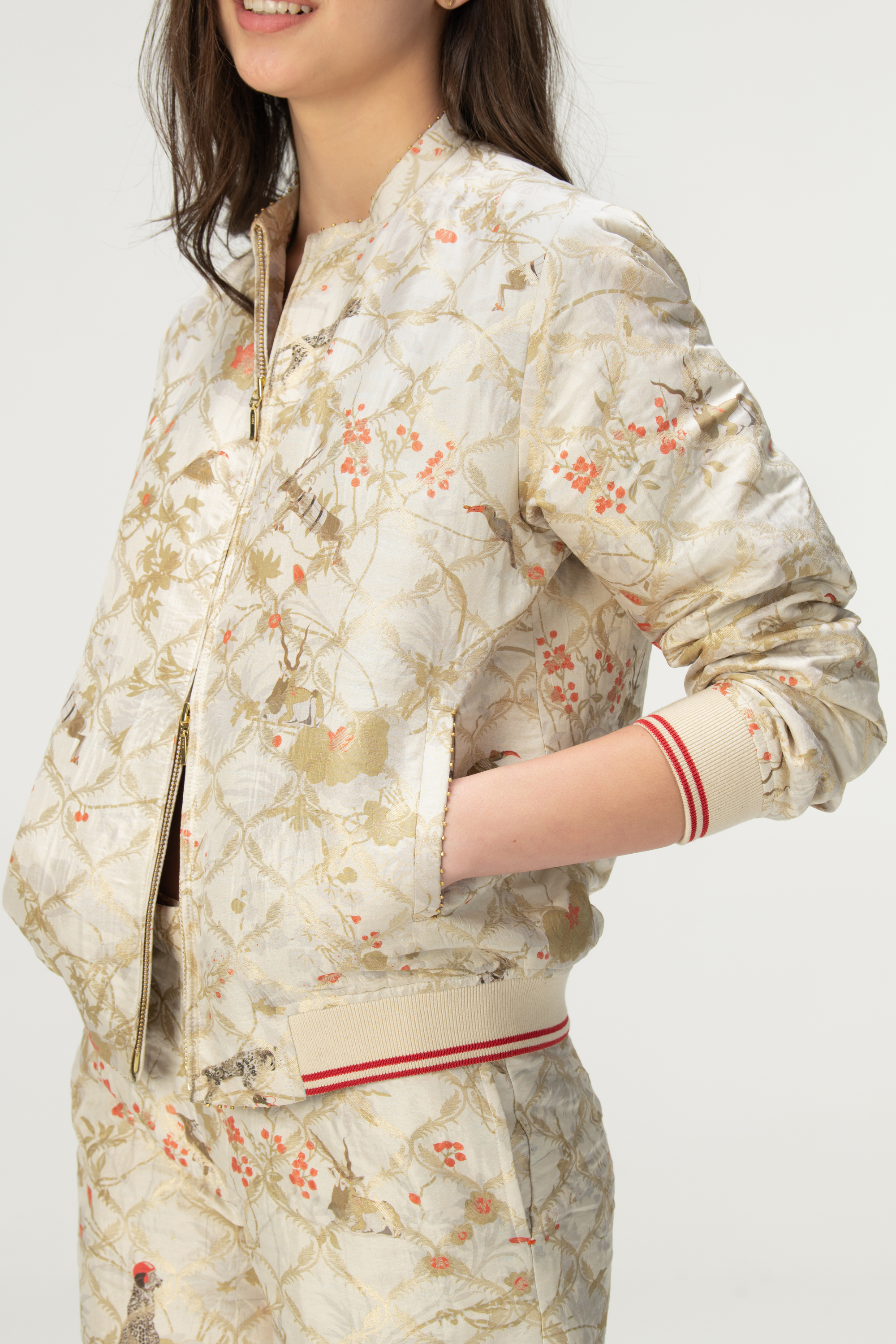 Rainforest Janbaaz Bomber Jacket Ivory Silk Brocade