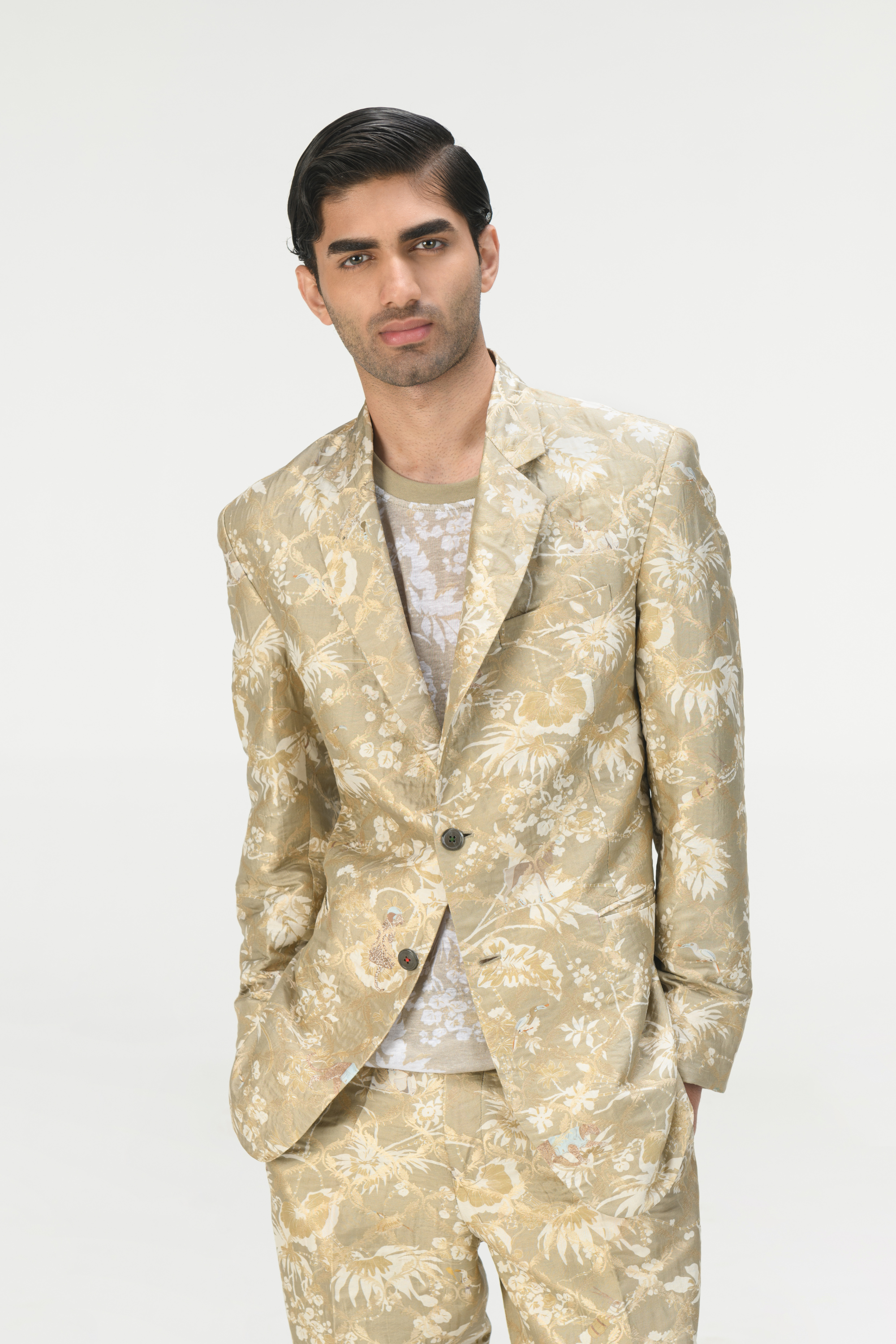 Rainforest Rana Blazer Oyster Grey Silk Brocade