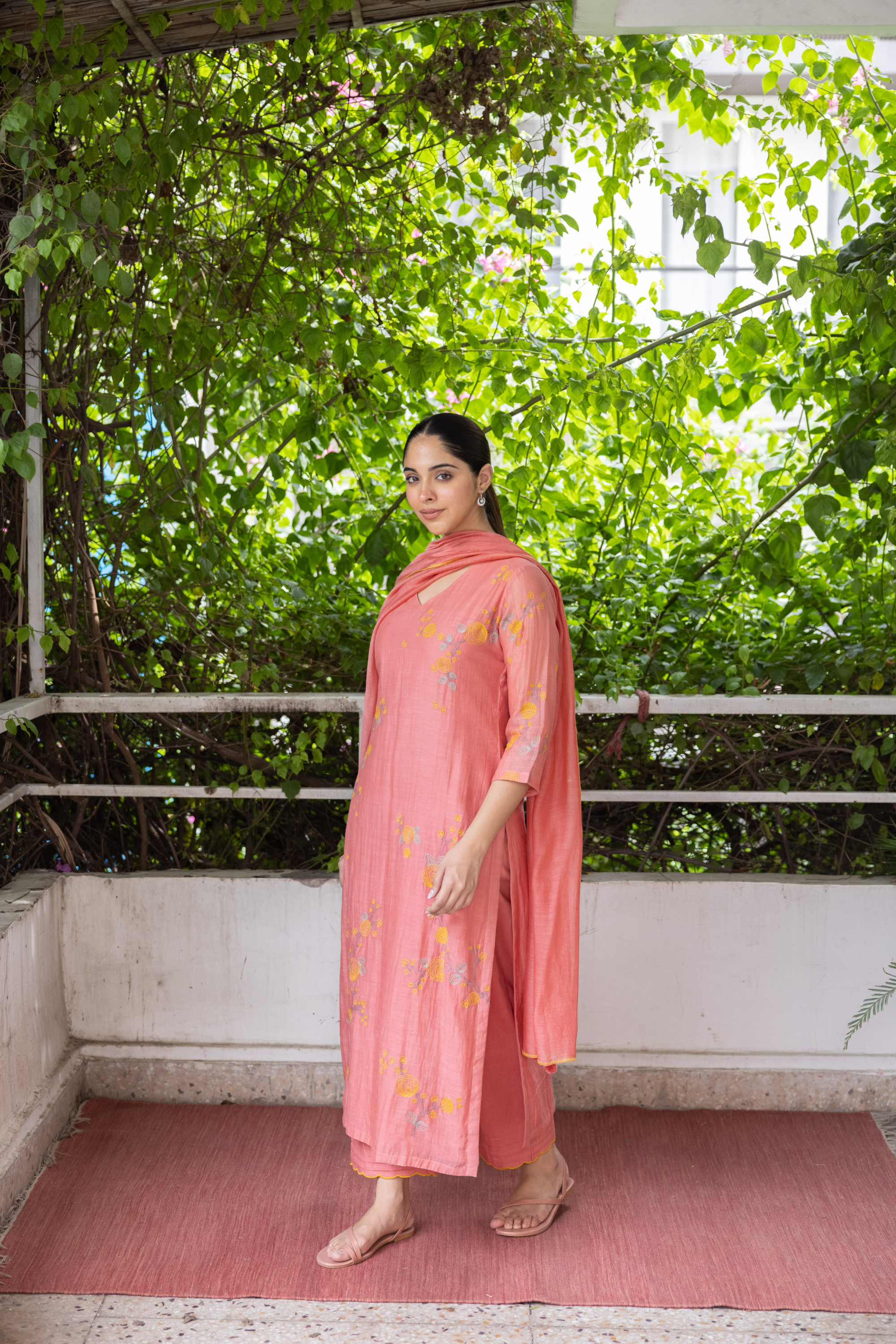Apricot Thread Work Kurta Set