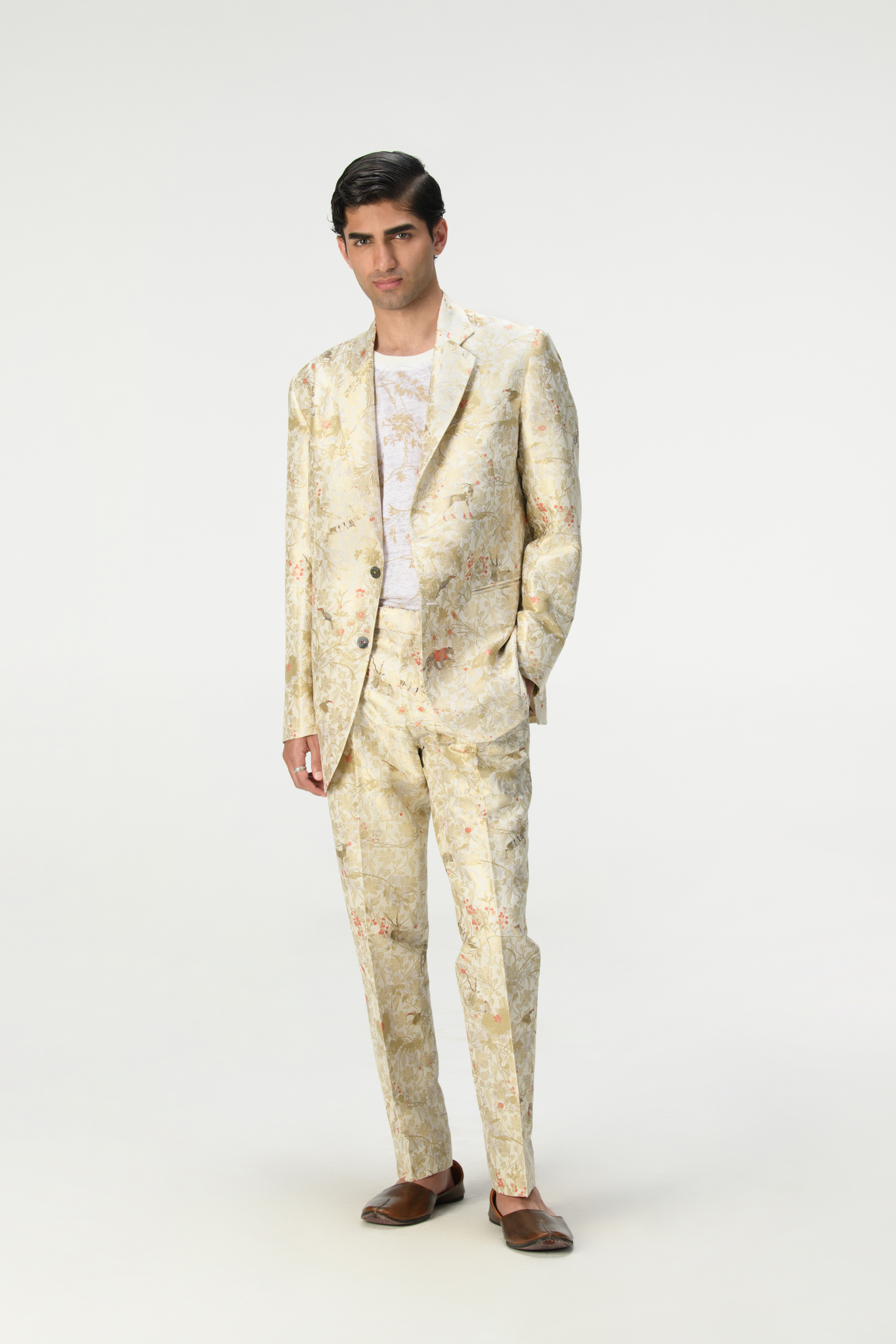 Rainforest Classic Trousers Ivory Silk Brocade