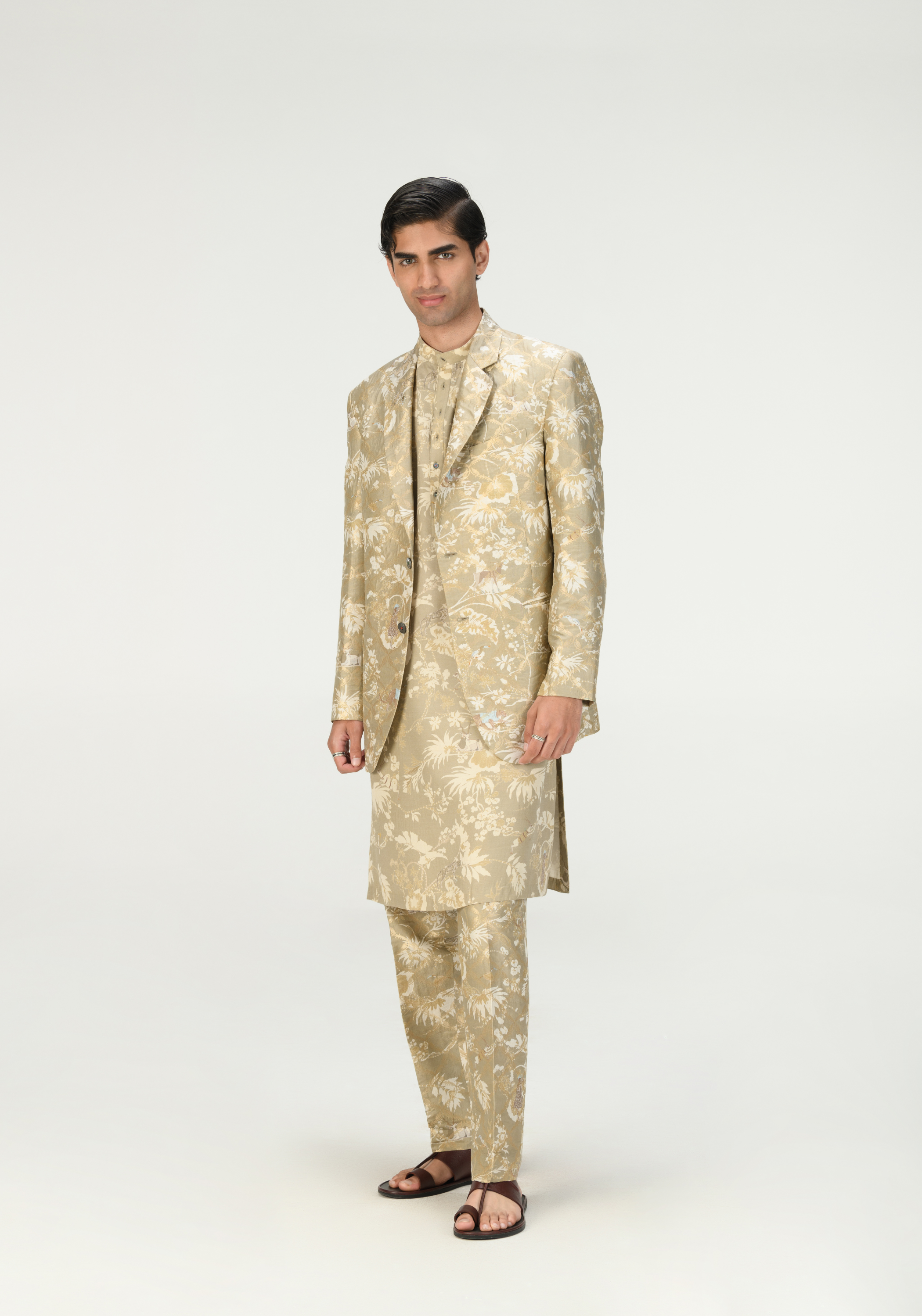 Rainforest Classic Trousers Ogrey Rainforest Silk Brocade