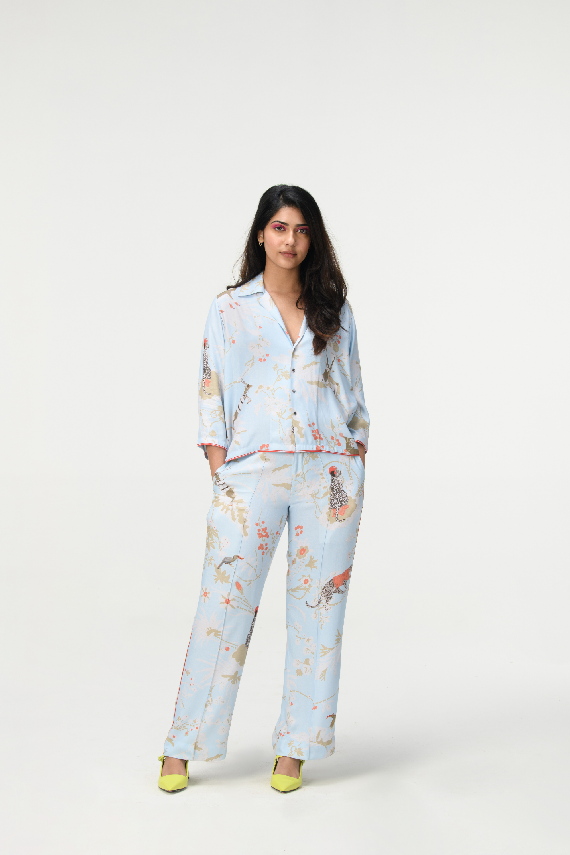 Rainforest Pyjama Pant Ice Blue Cotton Silk Twill