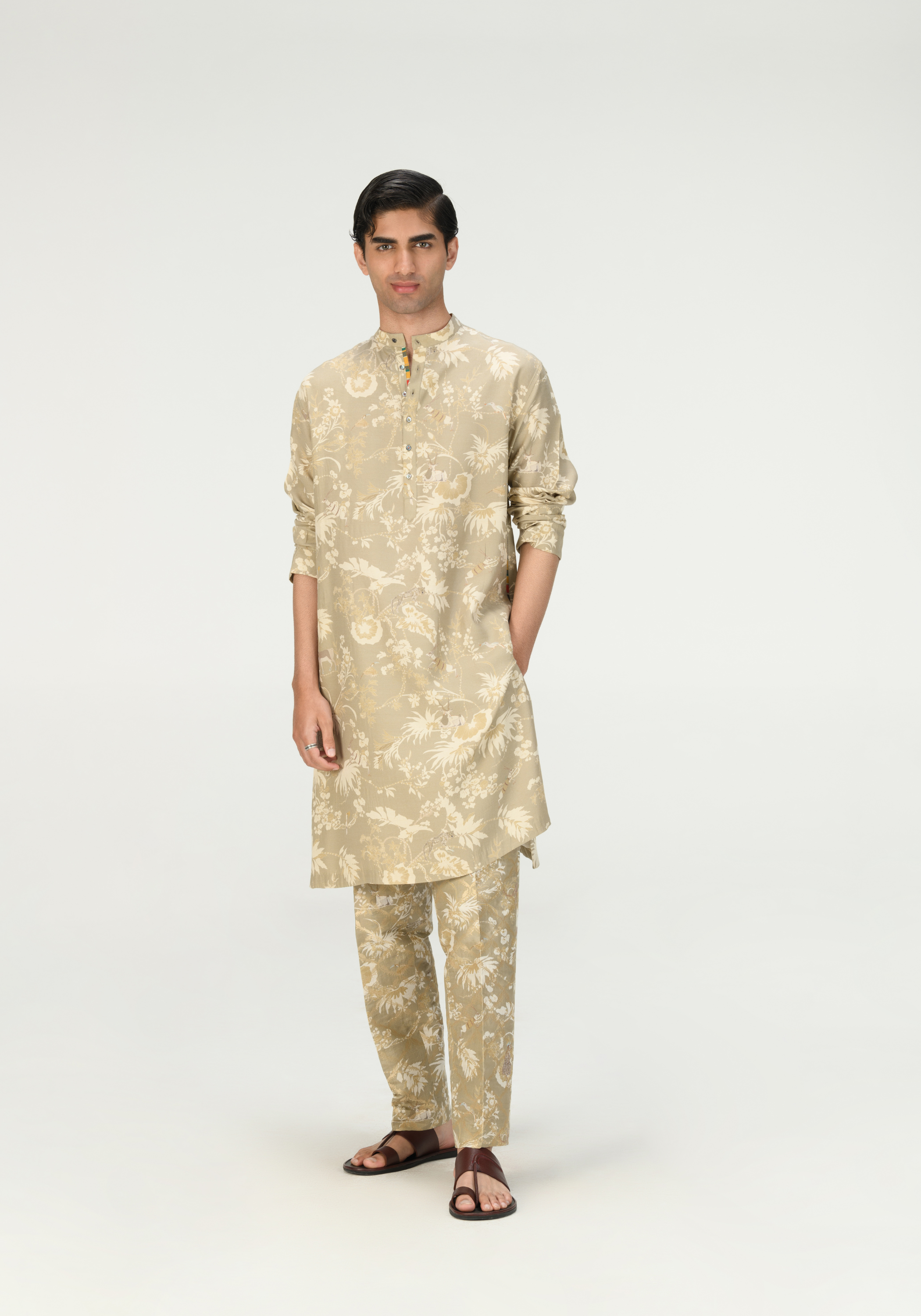 Rainforest Bade Miyan Kurta Ogrey Rainforest Muga Satin Silk