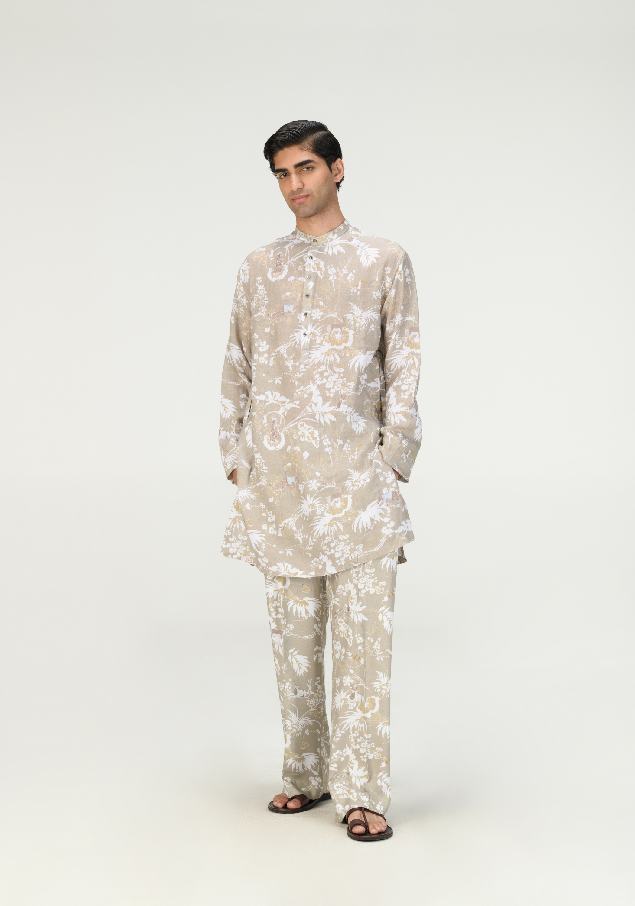 Rainforest Chhote Miyan Kurta (Raw Edge) Ogrey Rainforest Linen