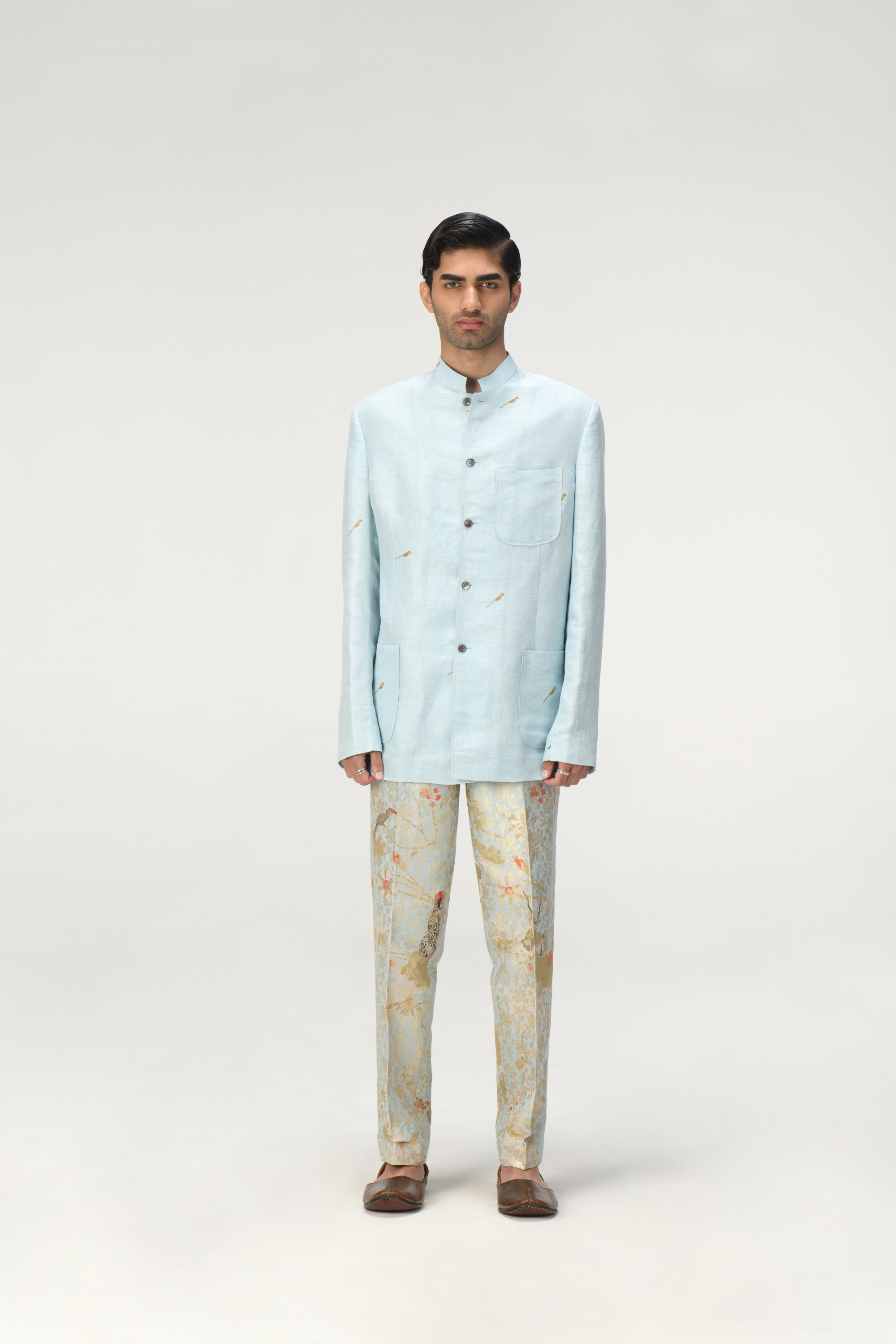 Bandhgala Ice Blue Satin Linen