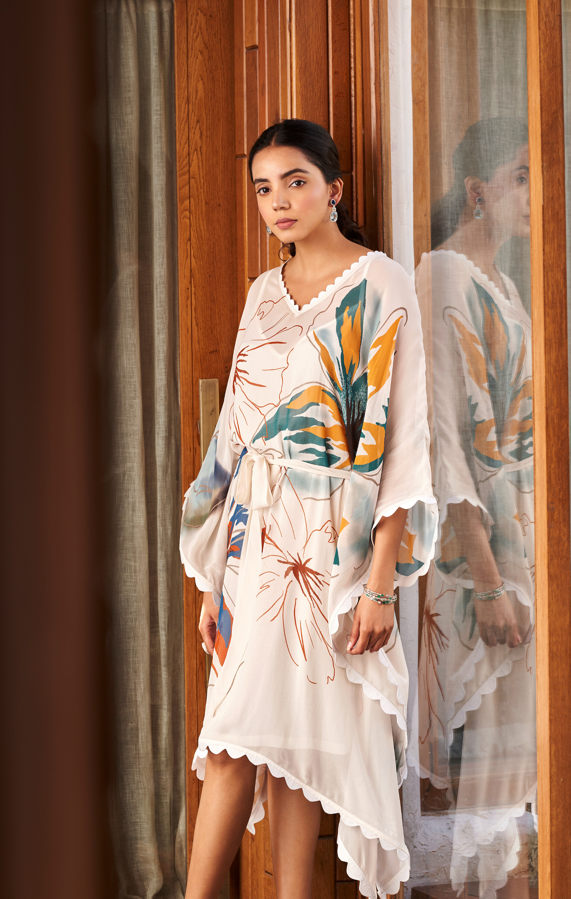 Summer Flower Ivory Short Kaftan