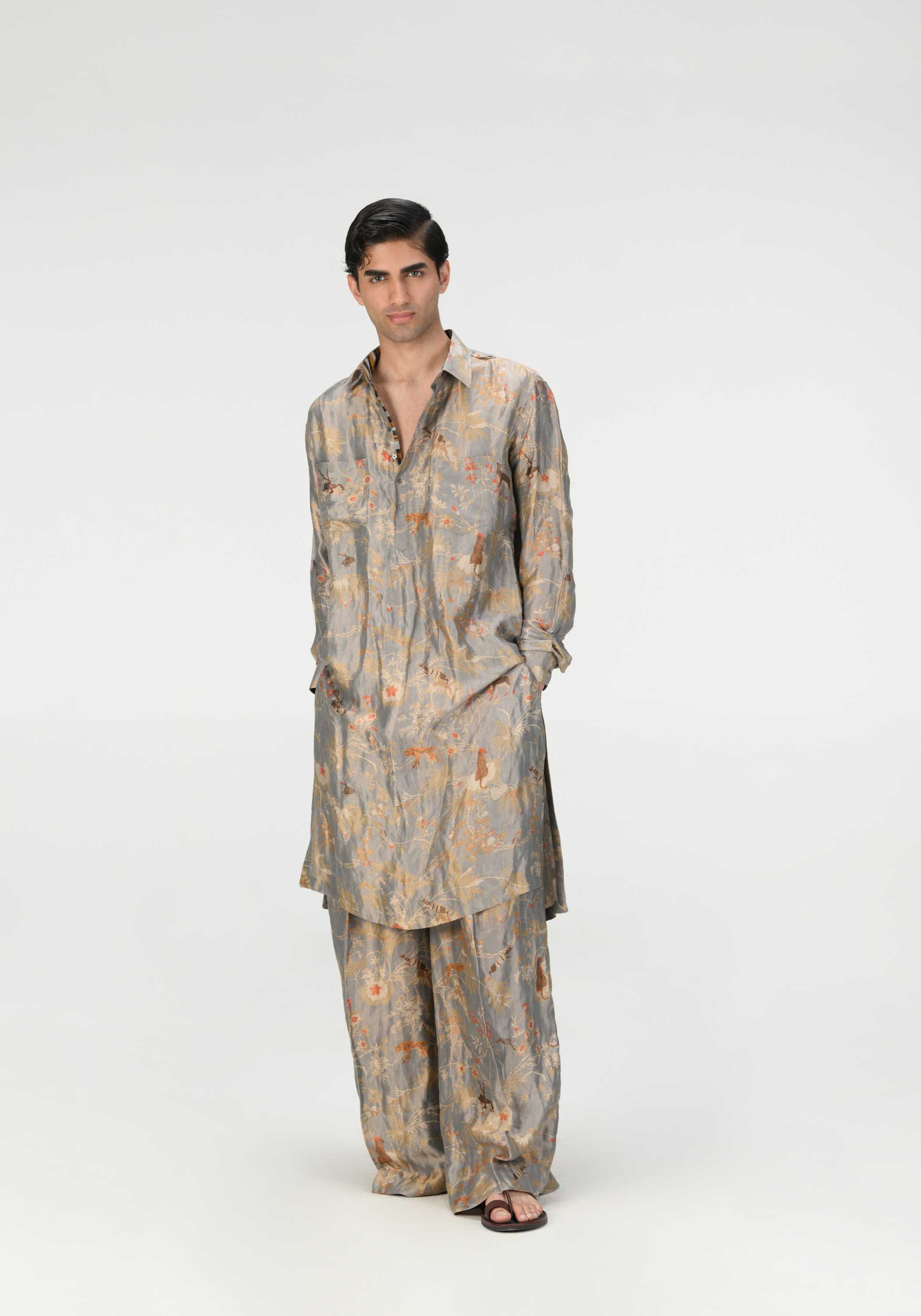 Rainforest Long Bullet Kurta Mcloud Silk Brocade Zig Zag