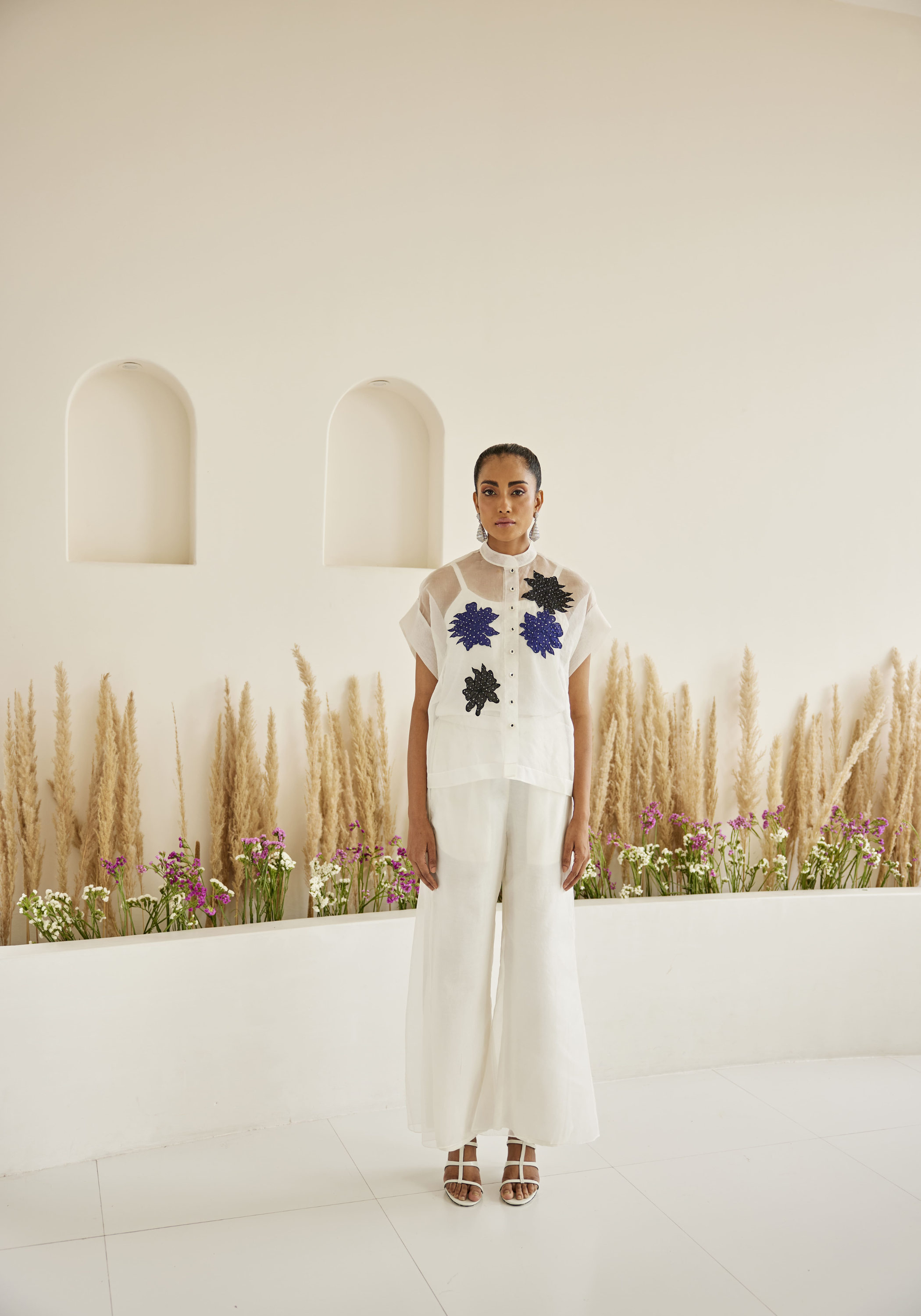 Organza Bandhani Applique Cap Sleeves Top