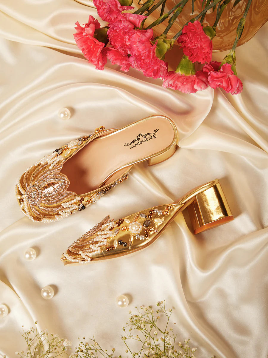 Gold Lotus-Mule Heel