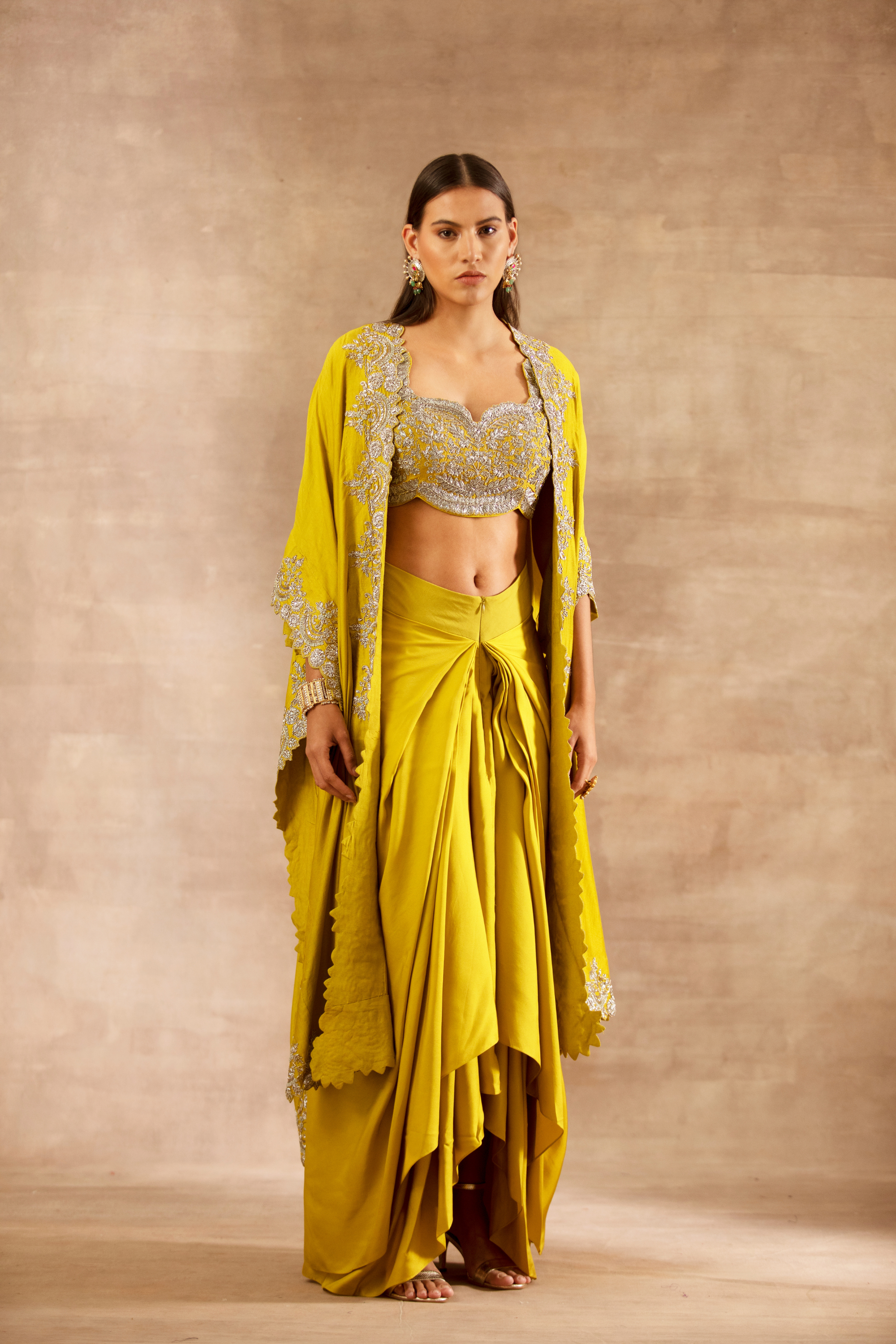 Mustard Embroidered Cape Set