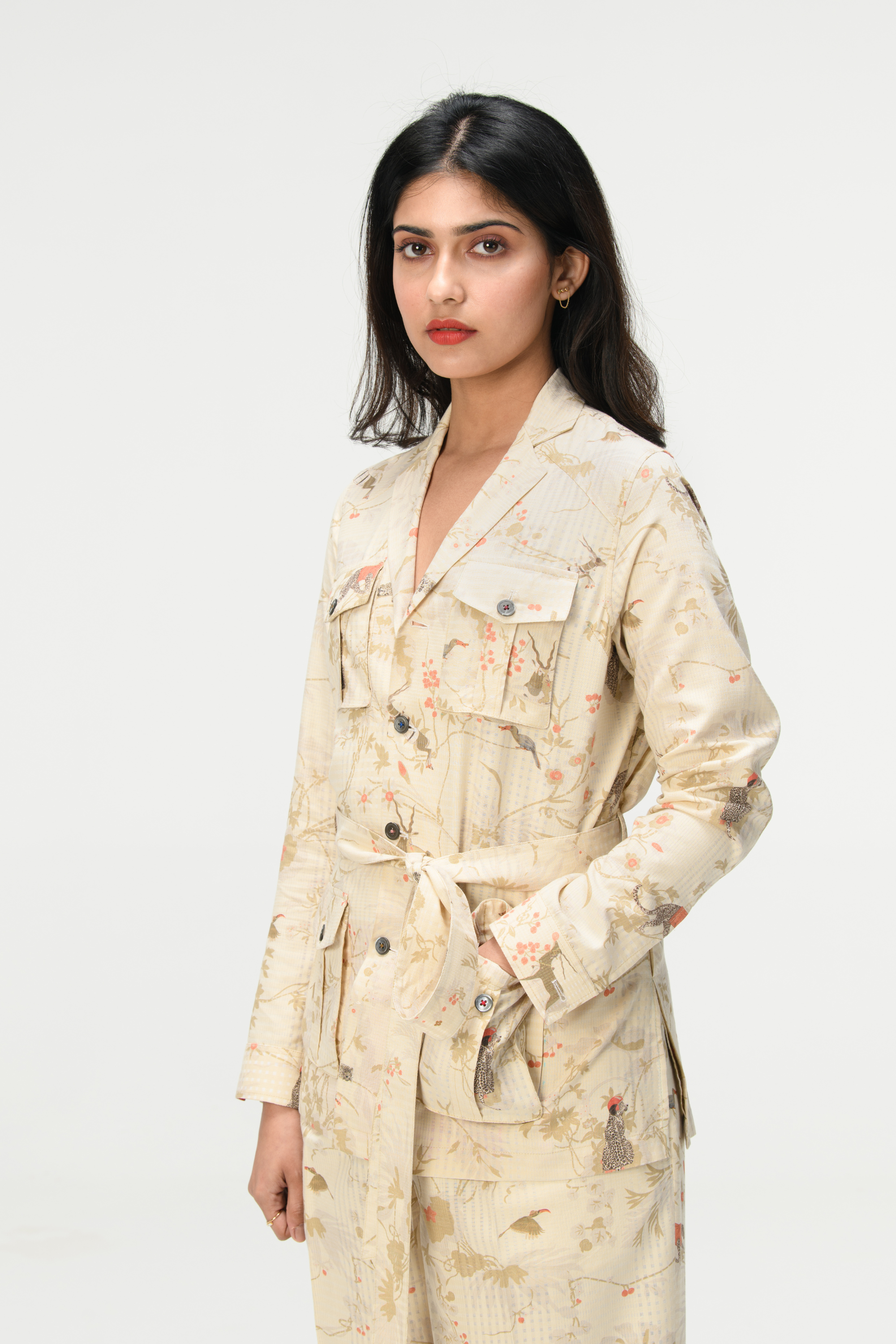 Rainforest Safari Jacket Ivory Cotton Silk Check