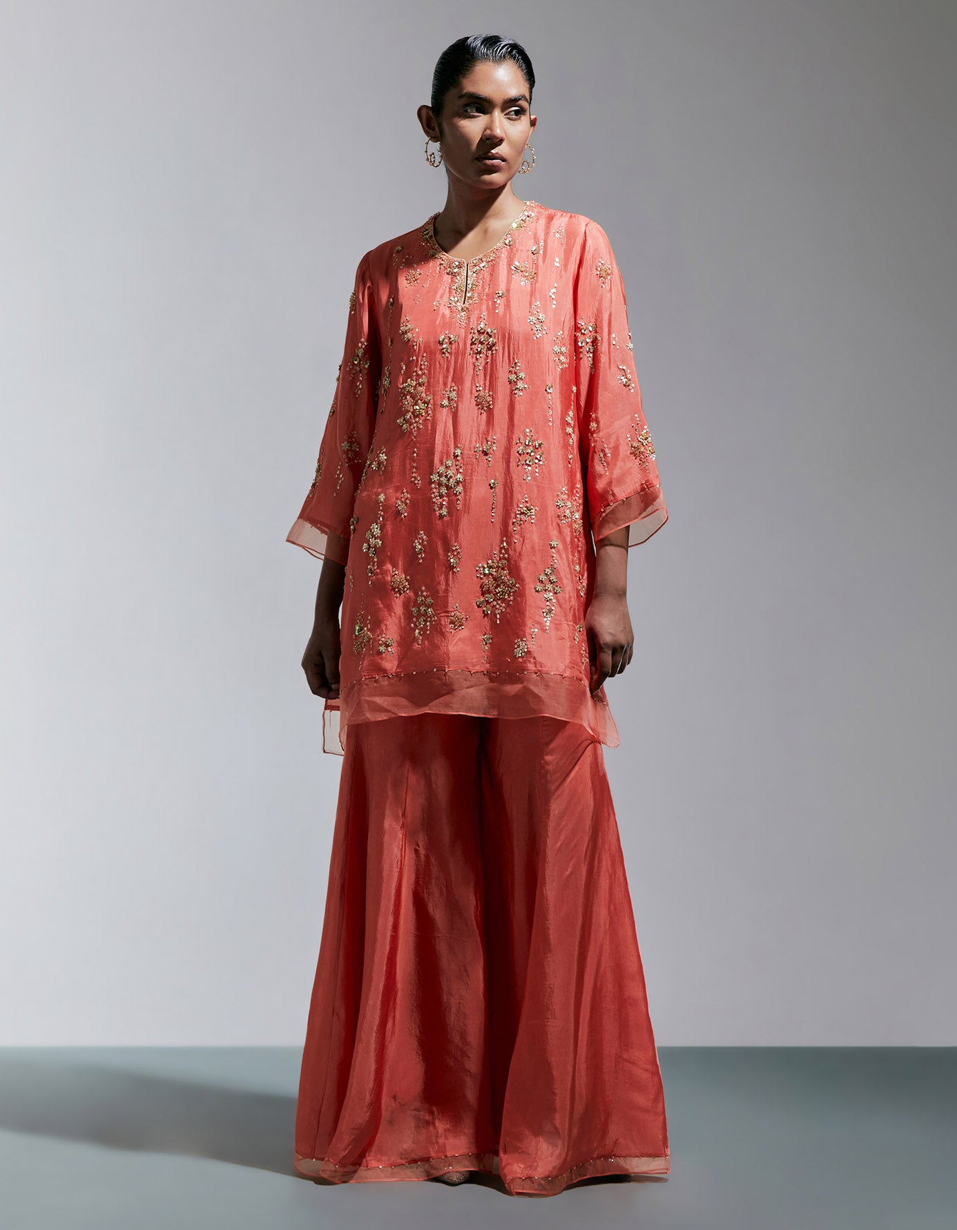 Vermillion Silk Sharara Set