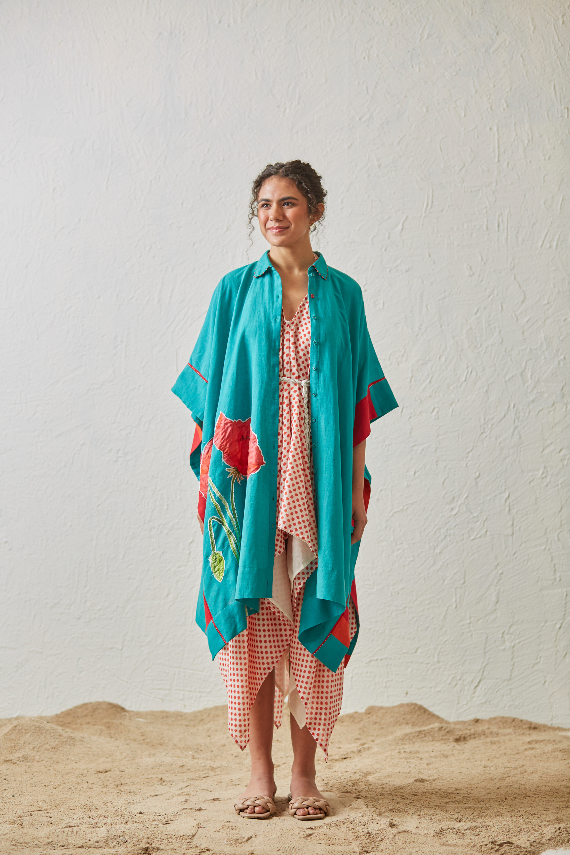 Printed Turquoise Linen Jacket