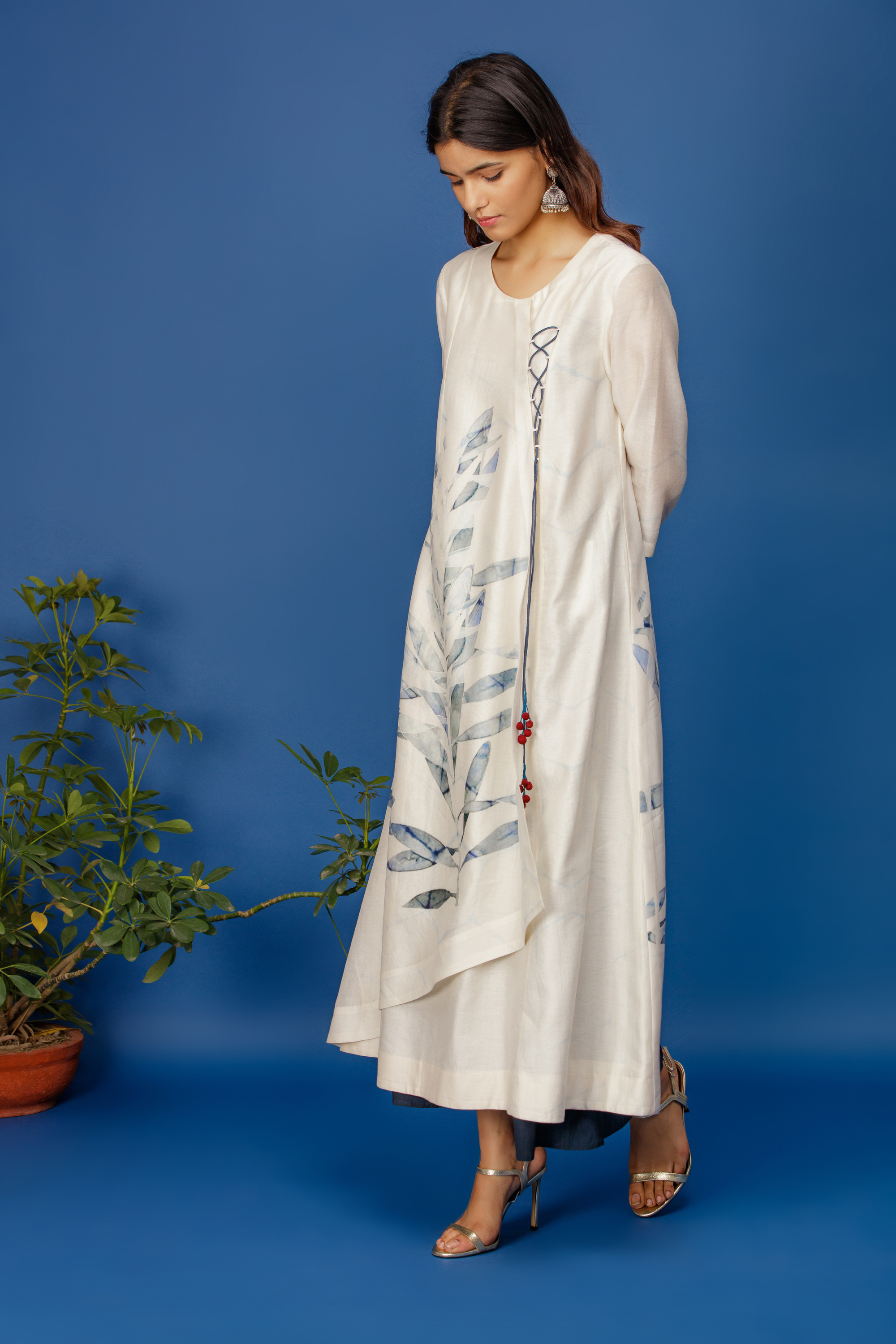 Leaf Printed Angrakha Ivory Kurta With Full Back & Front Print