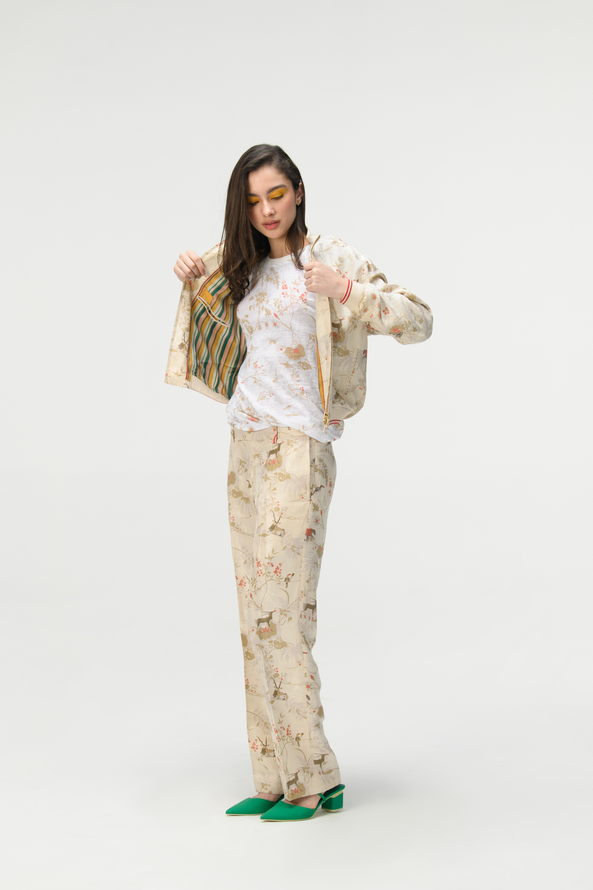 Rainforest Straight Fit Trousers Ivory Silk Damask