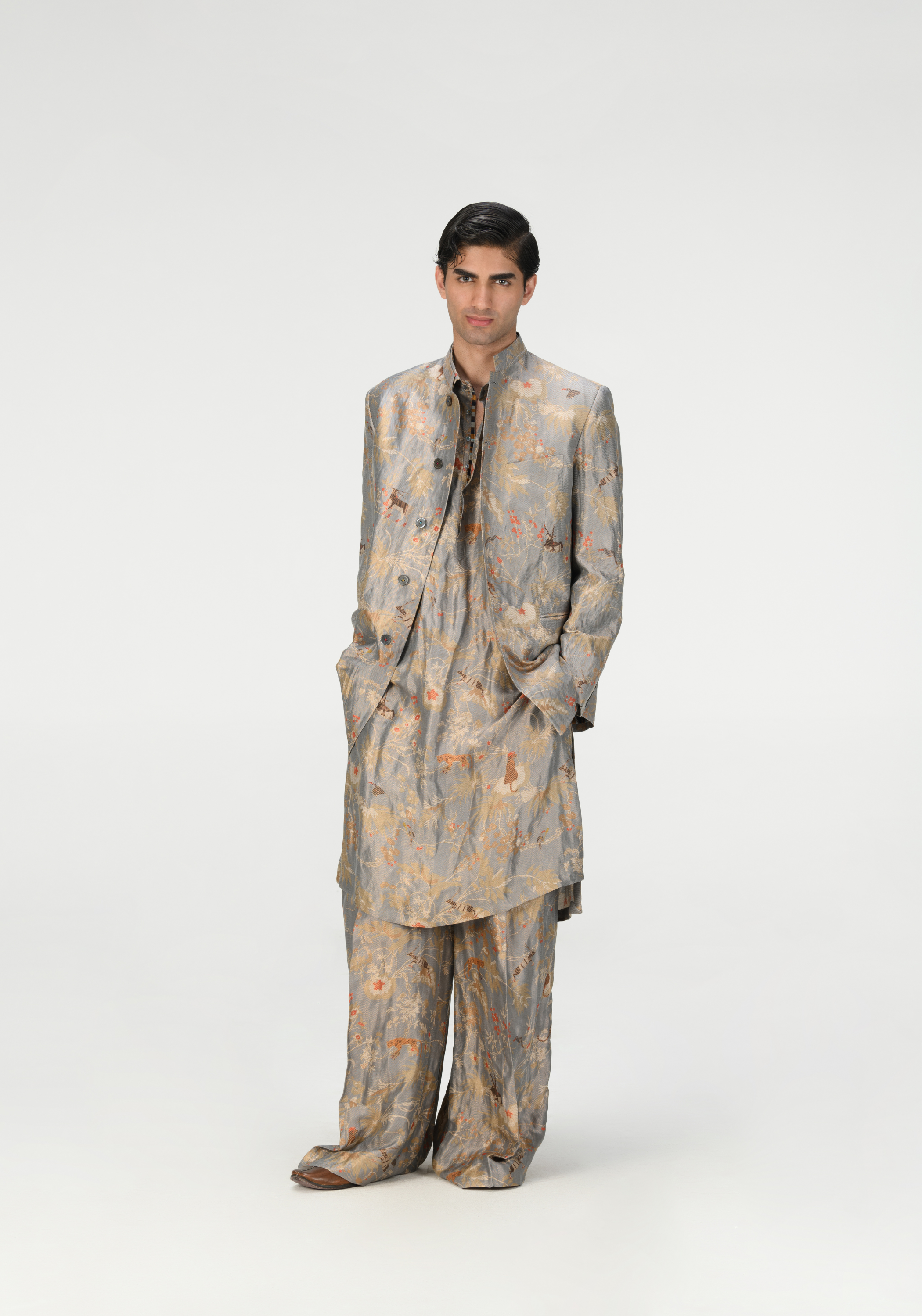 Rainforest Bandhgala Mcloud Silk Brocade Zig Zag
