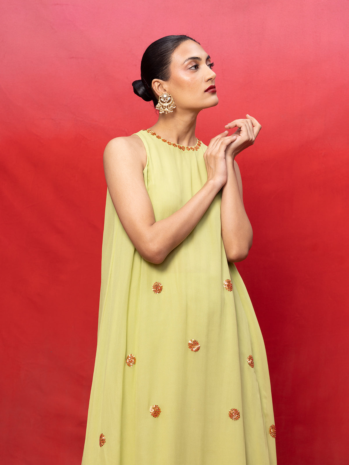Handwoven Pistachio Green Embroidered Suit Set