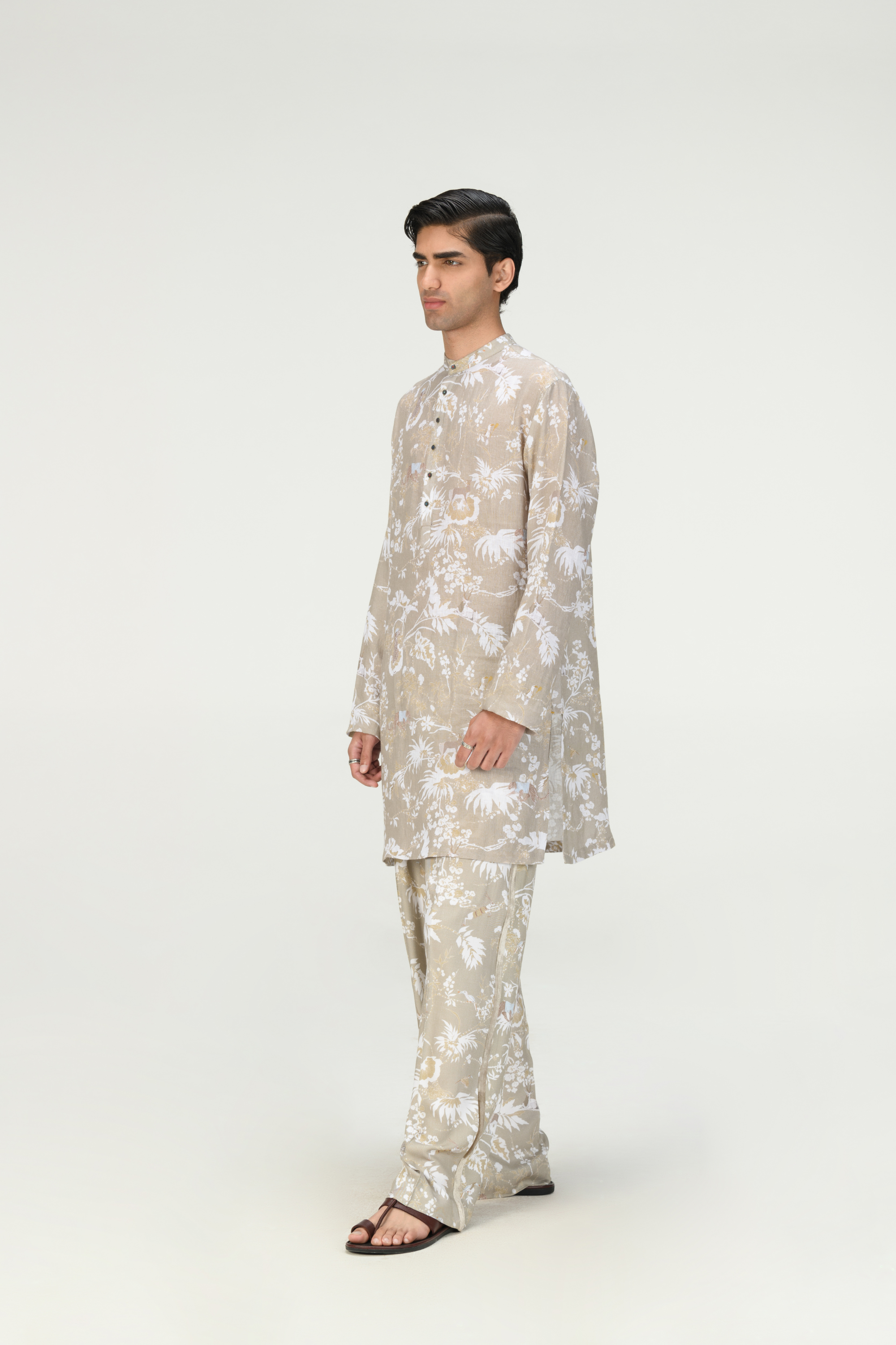 Rainforest Chhote Miyan Kurta Oyster Grey Linen