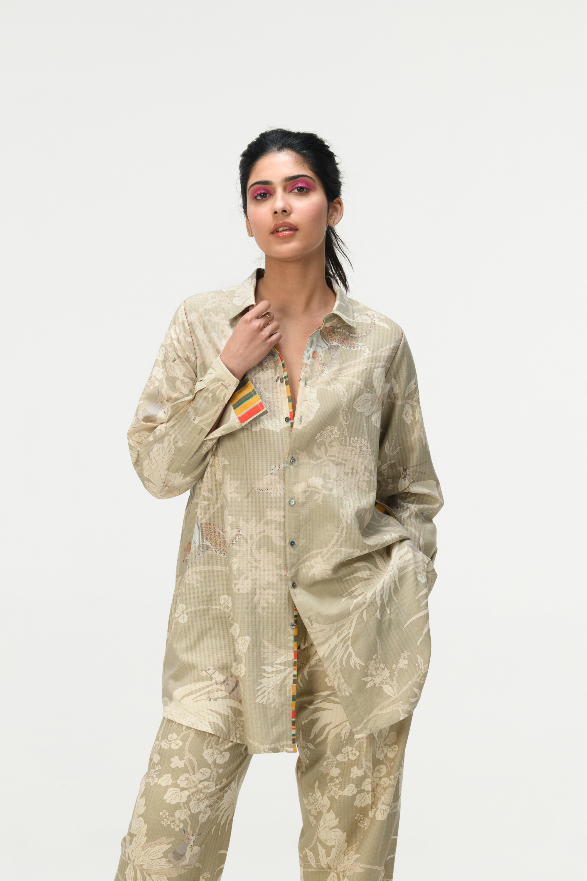 Rainforest Oversized Shirt Oyster Grey Cotton Silk Check