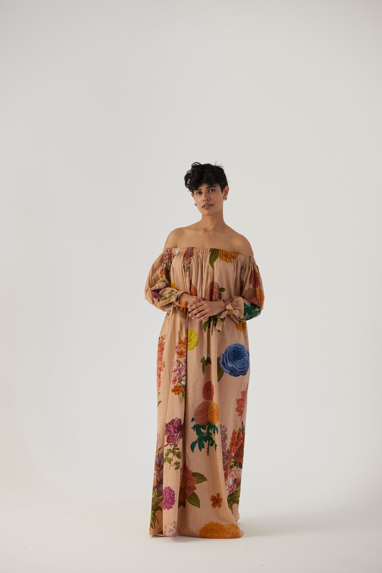 Vintage Garden Off-Shoulder Long Dress