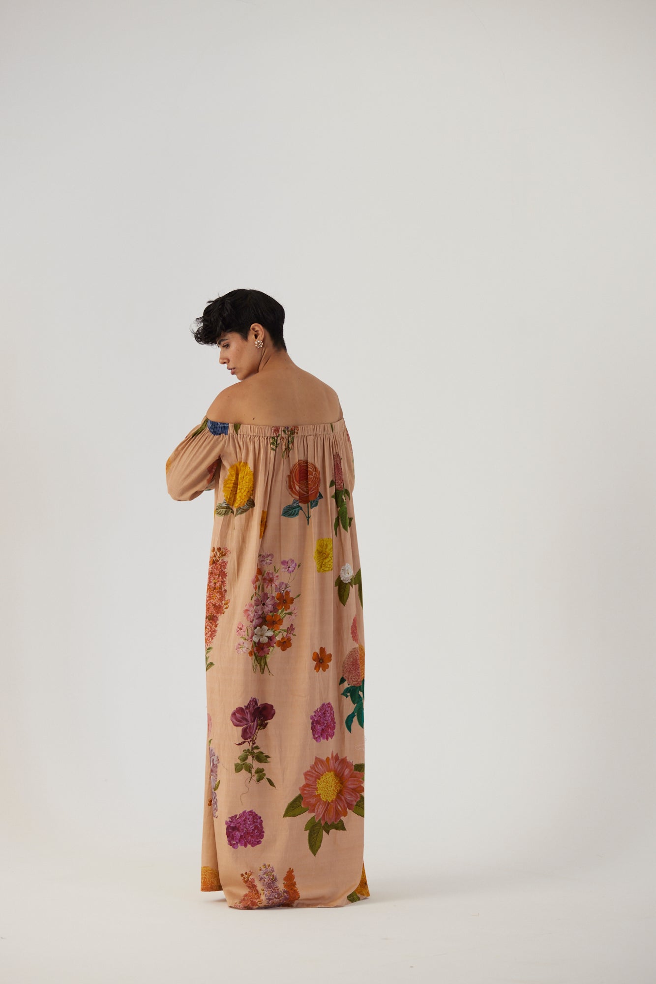 Vintage Garden Off-Shoulder Long Dress