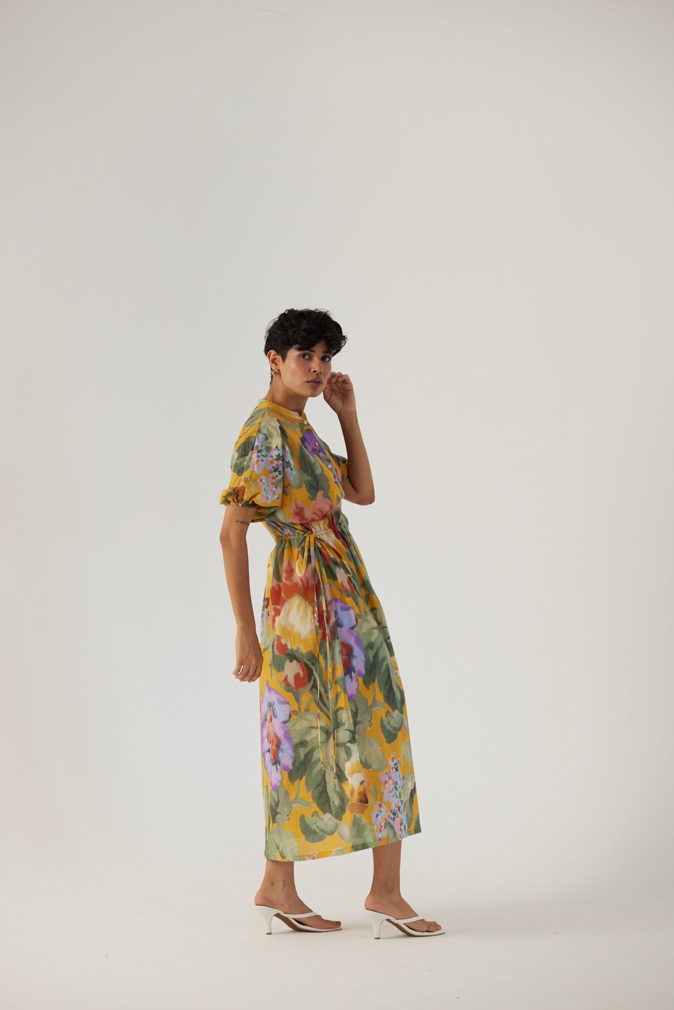 Allora Yellow Side Tie-Up Dress