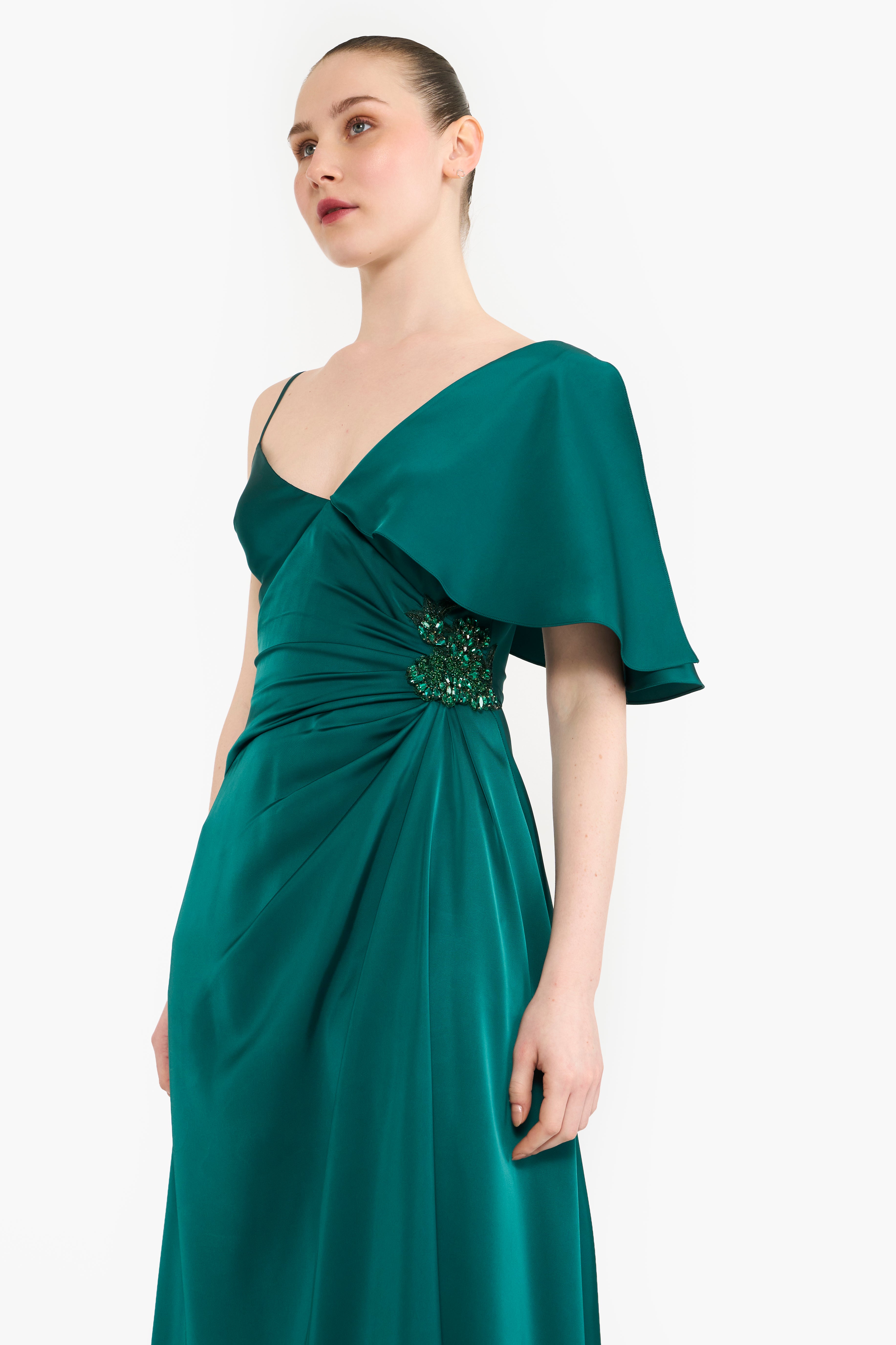 Asymmetric Satin Draped Midi