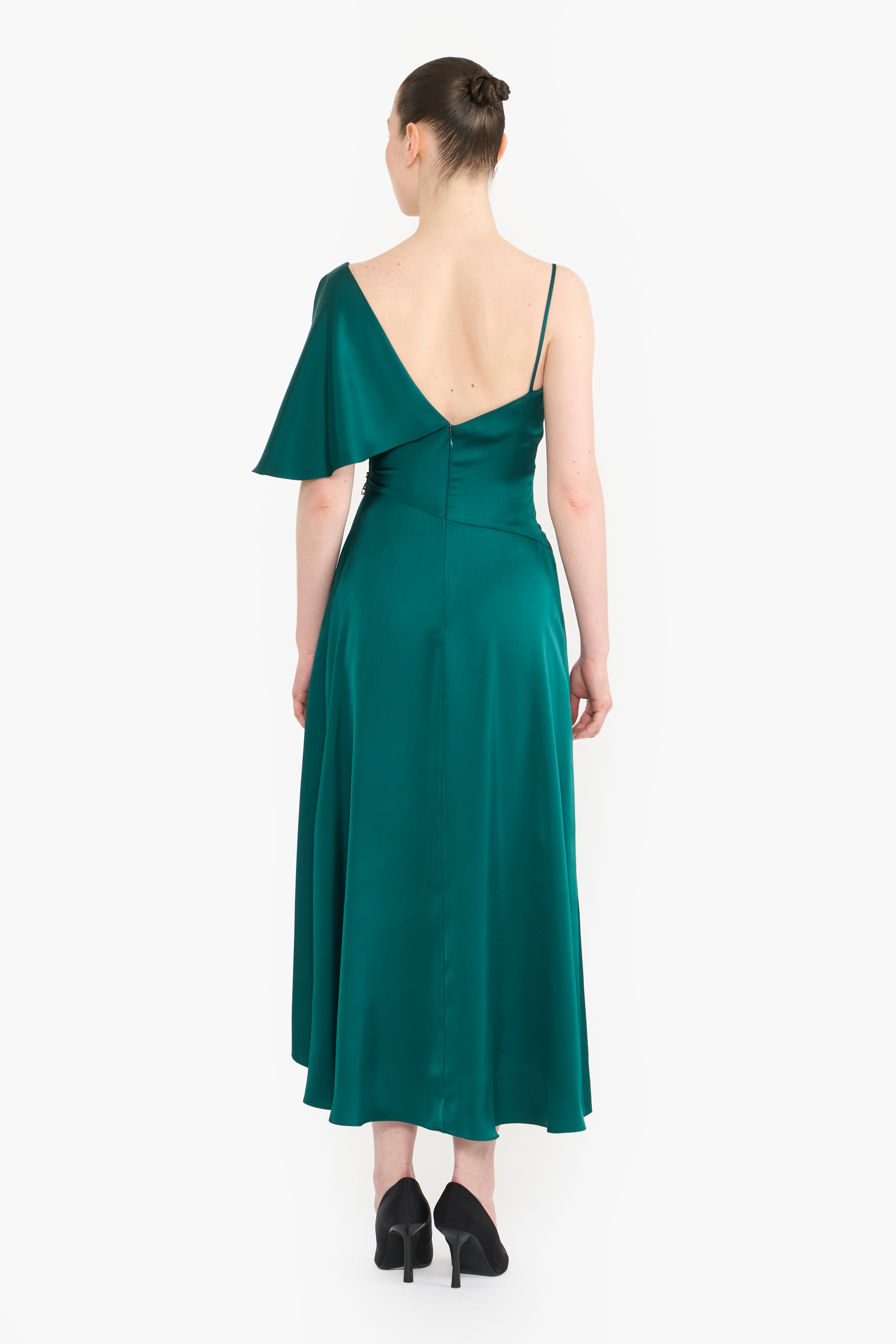 Asymmetric Satin Draped Midi
