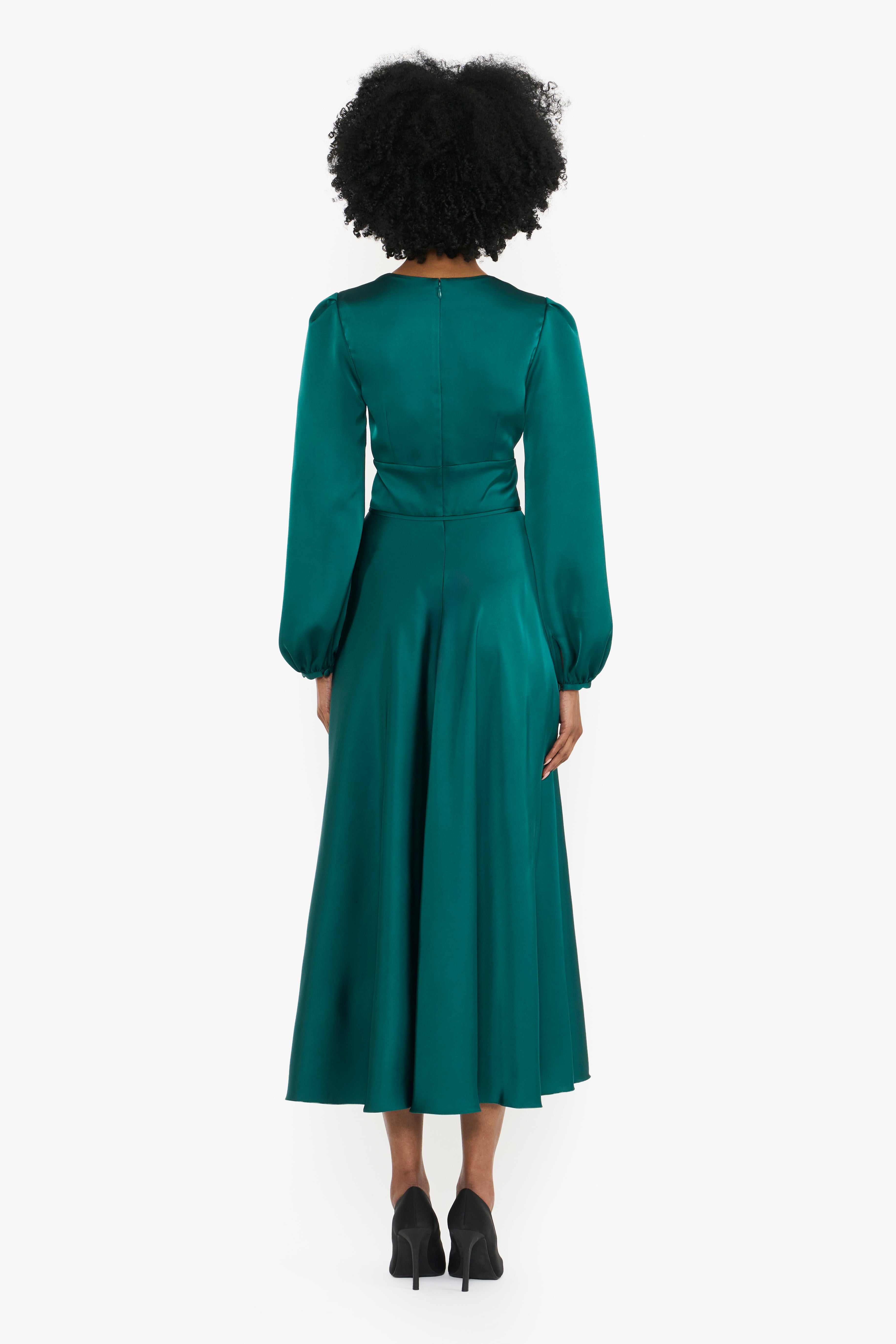 Flowing Satin Pouf Sleeves Midi
