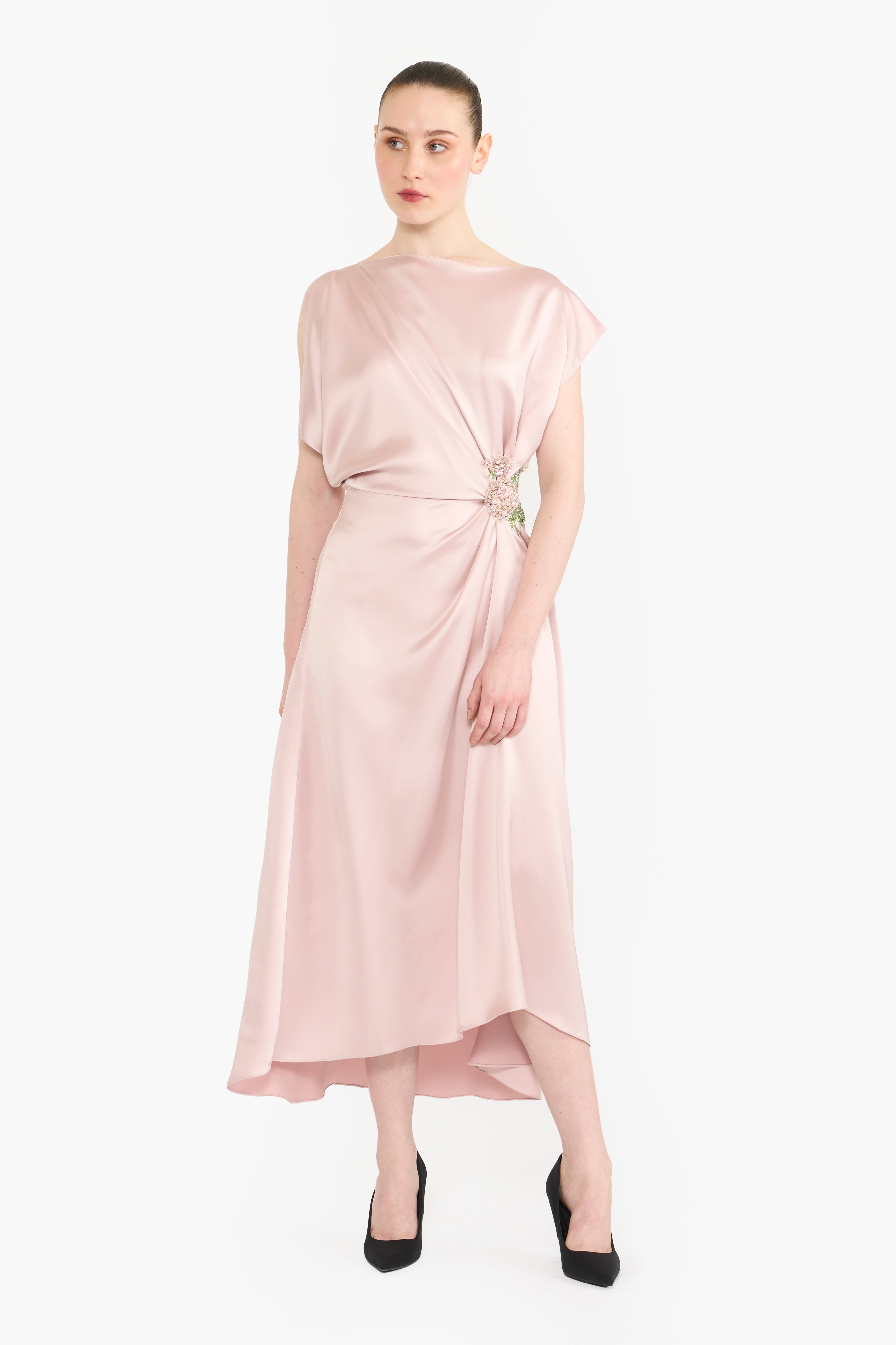 Boat Neck Draped Midi