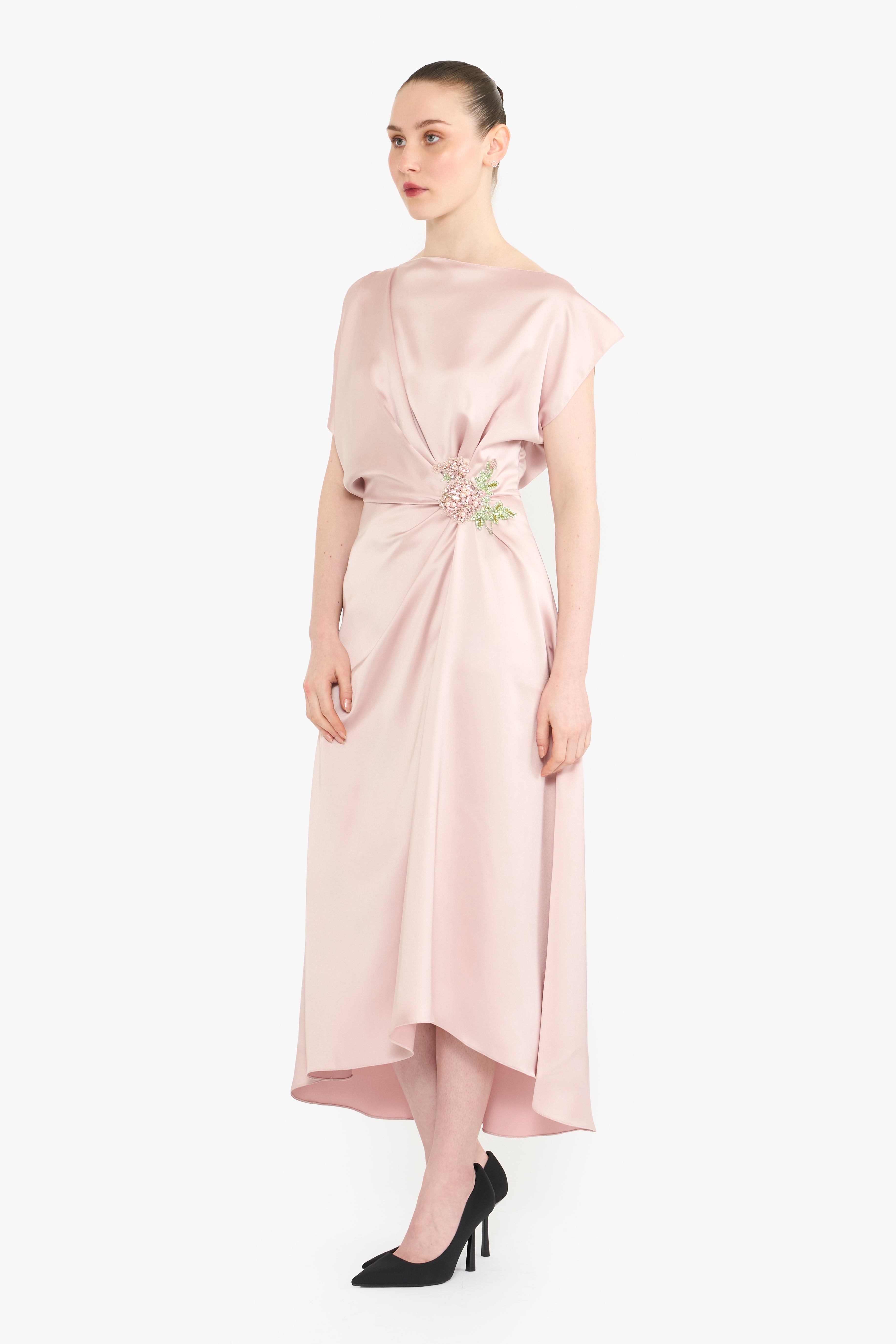 Boat Neck Draped Midi