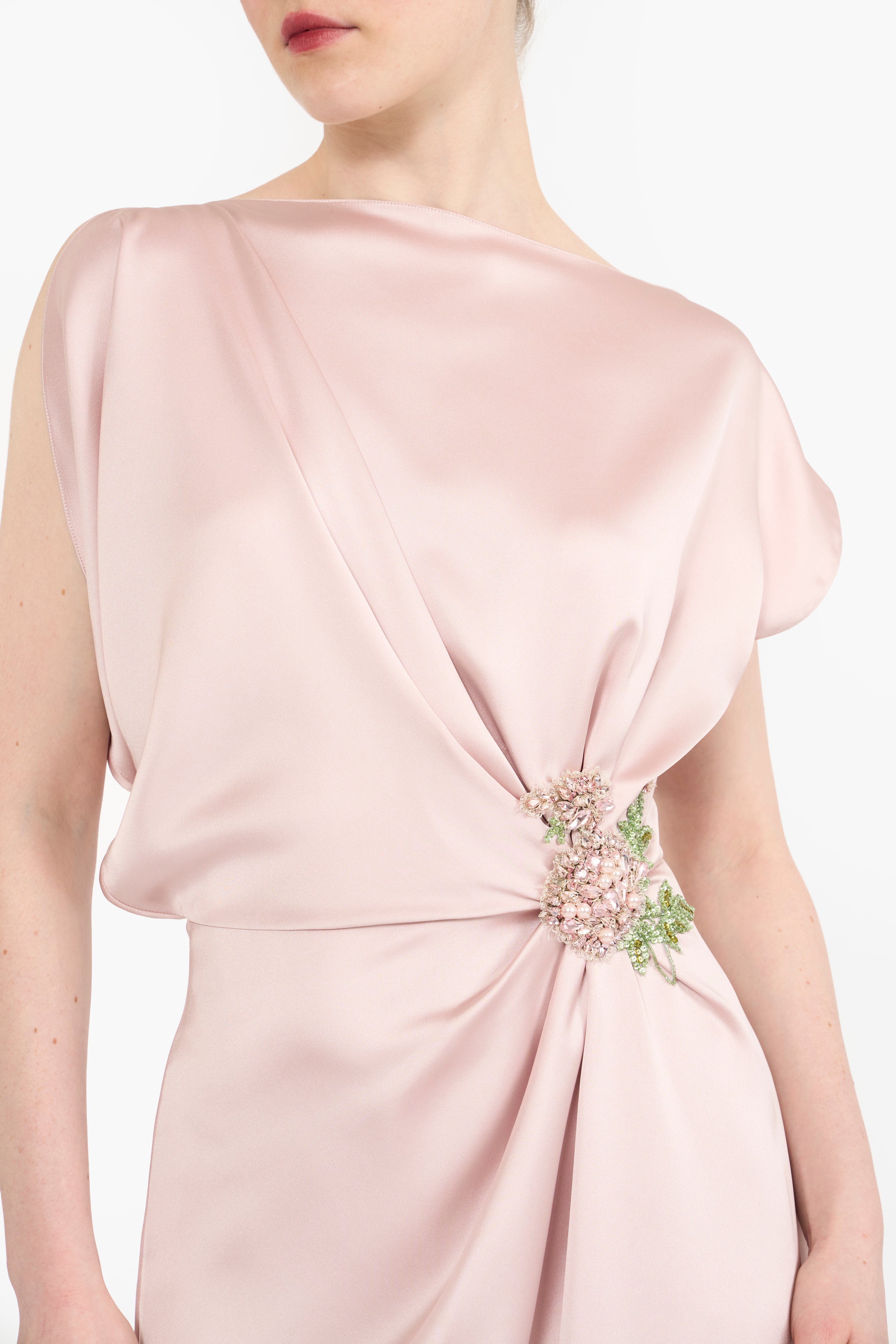 Boat Neck Draped Midi