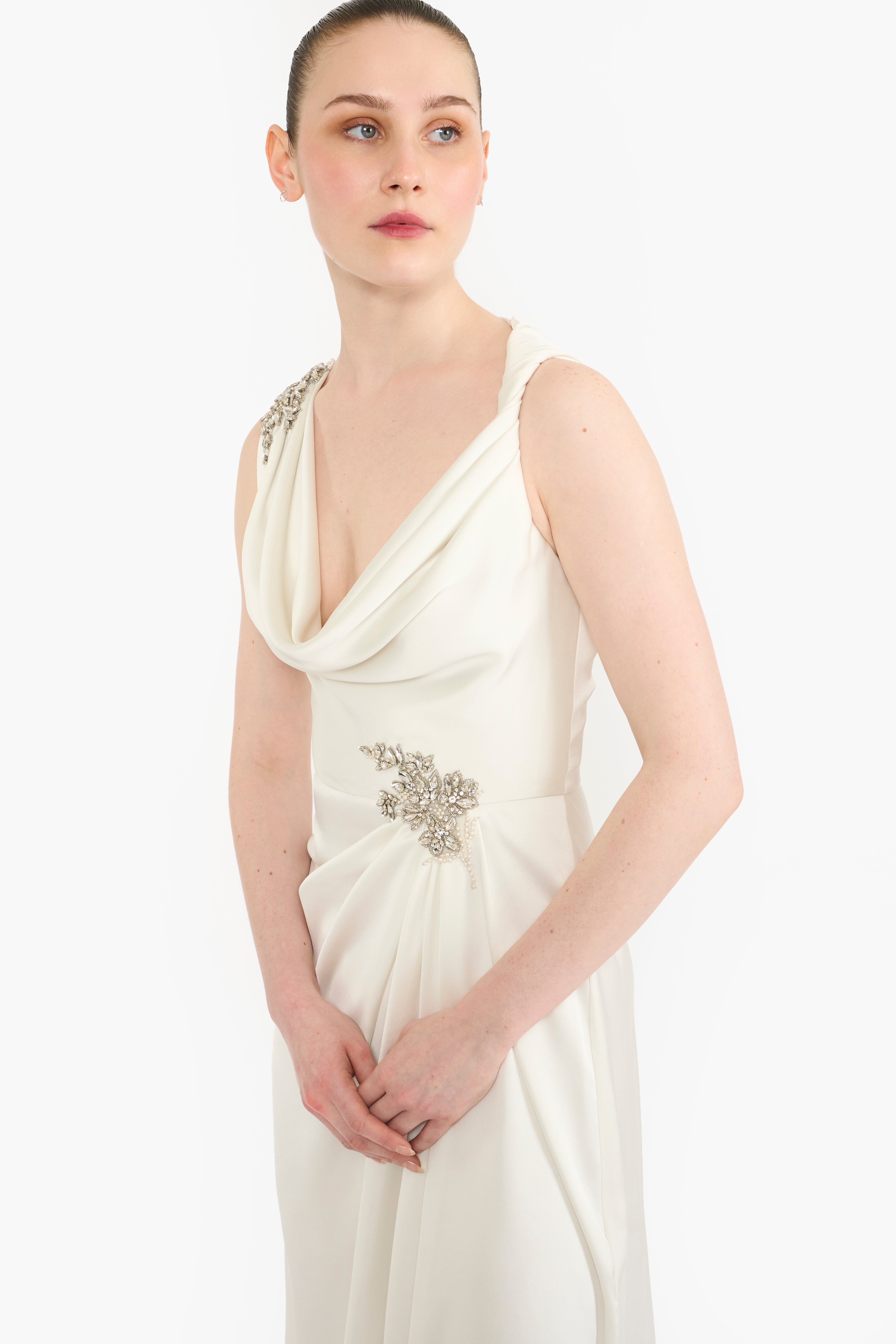 Twisted Cowl Neck Midi