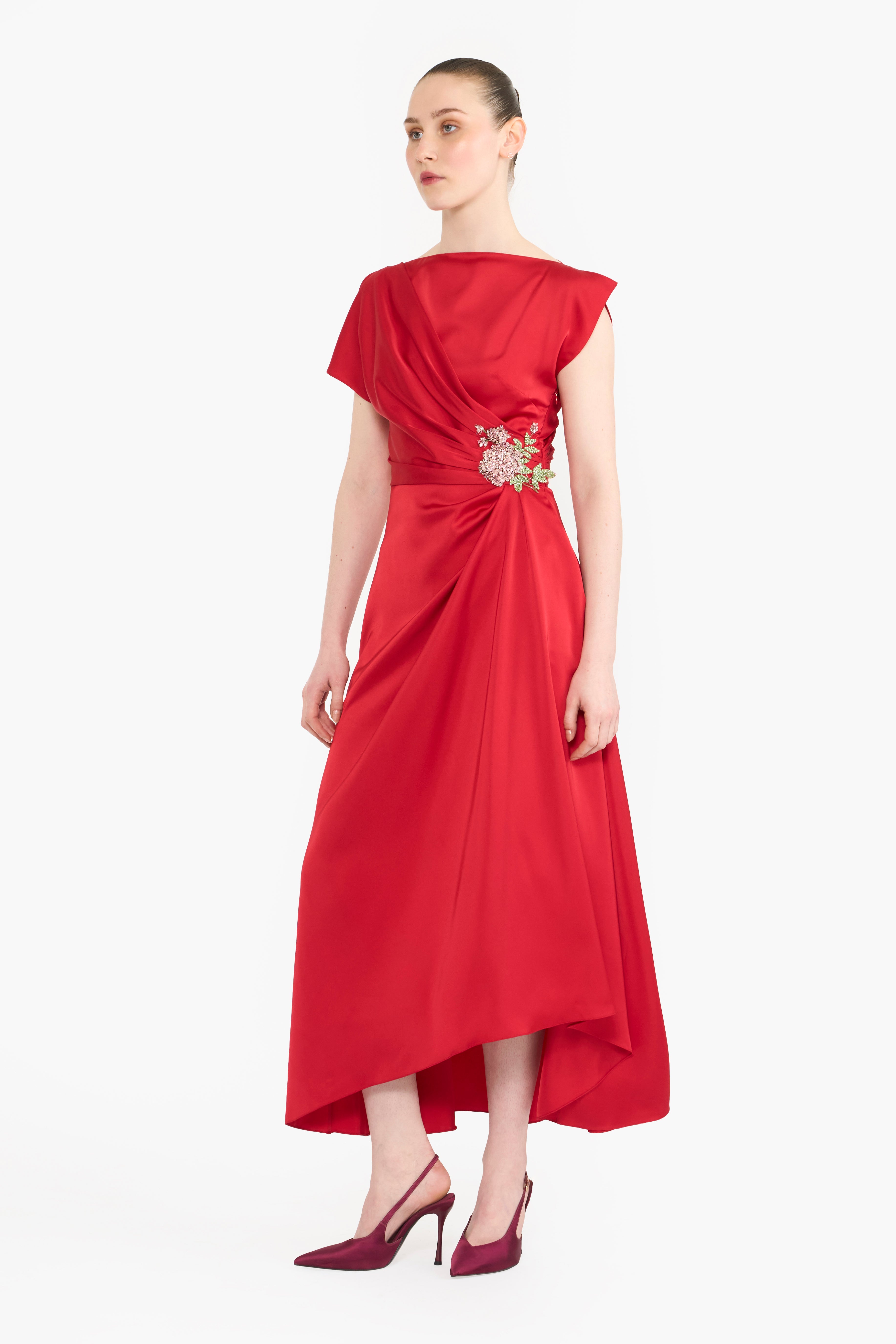 Boat Neck Shoulder Slit Midi