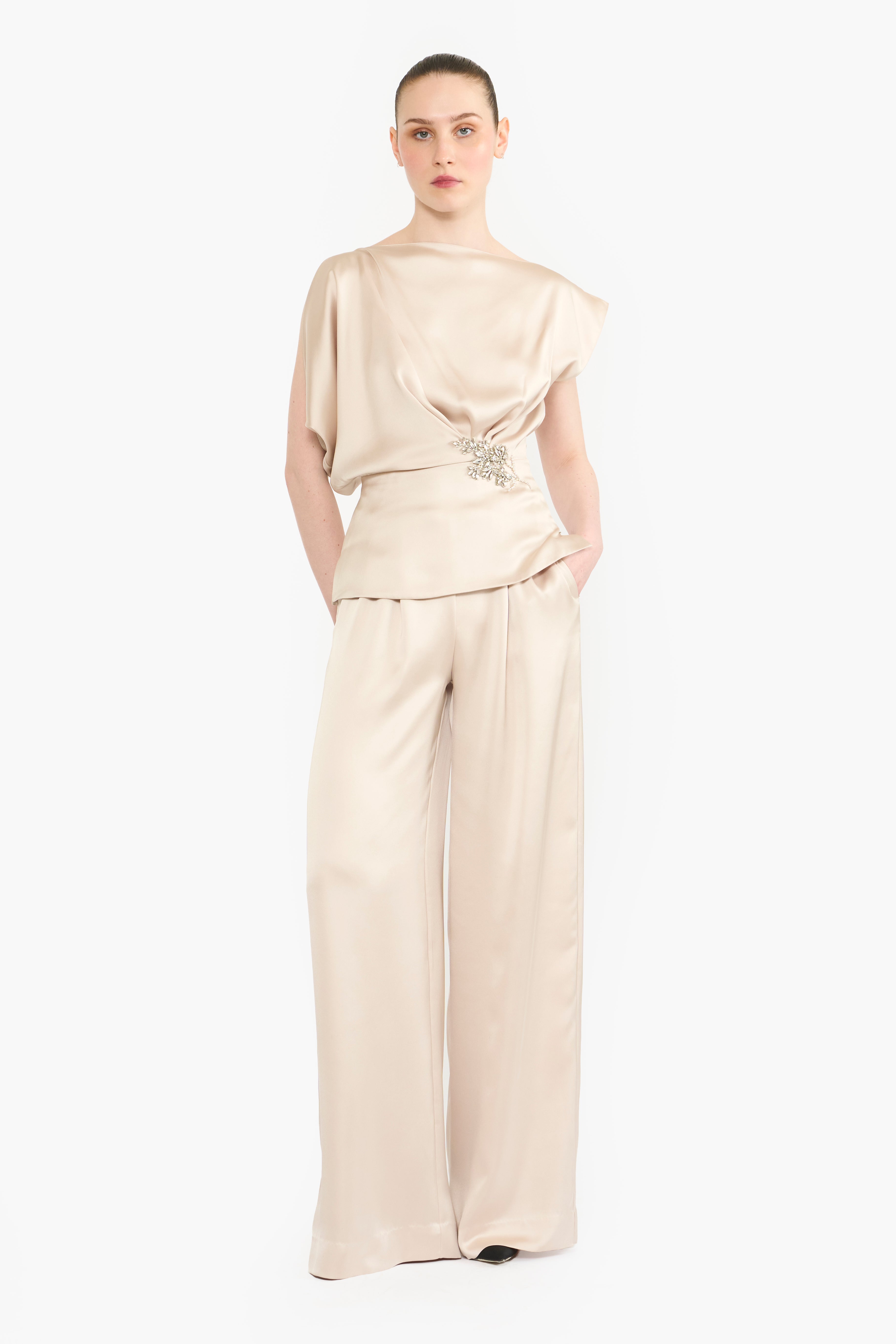 Boat Neck Draped Co-ord Set
