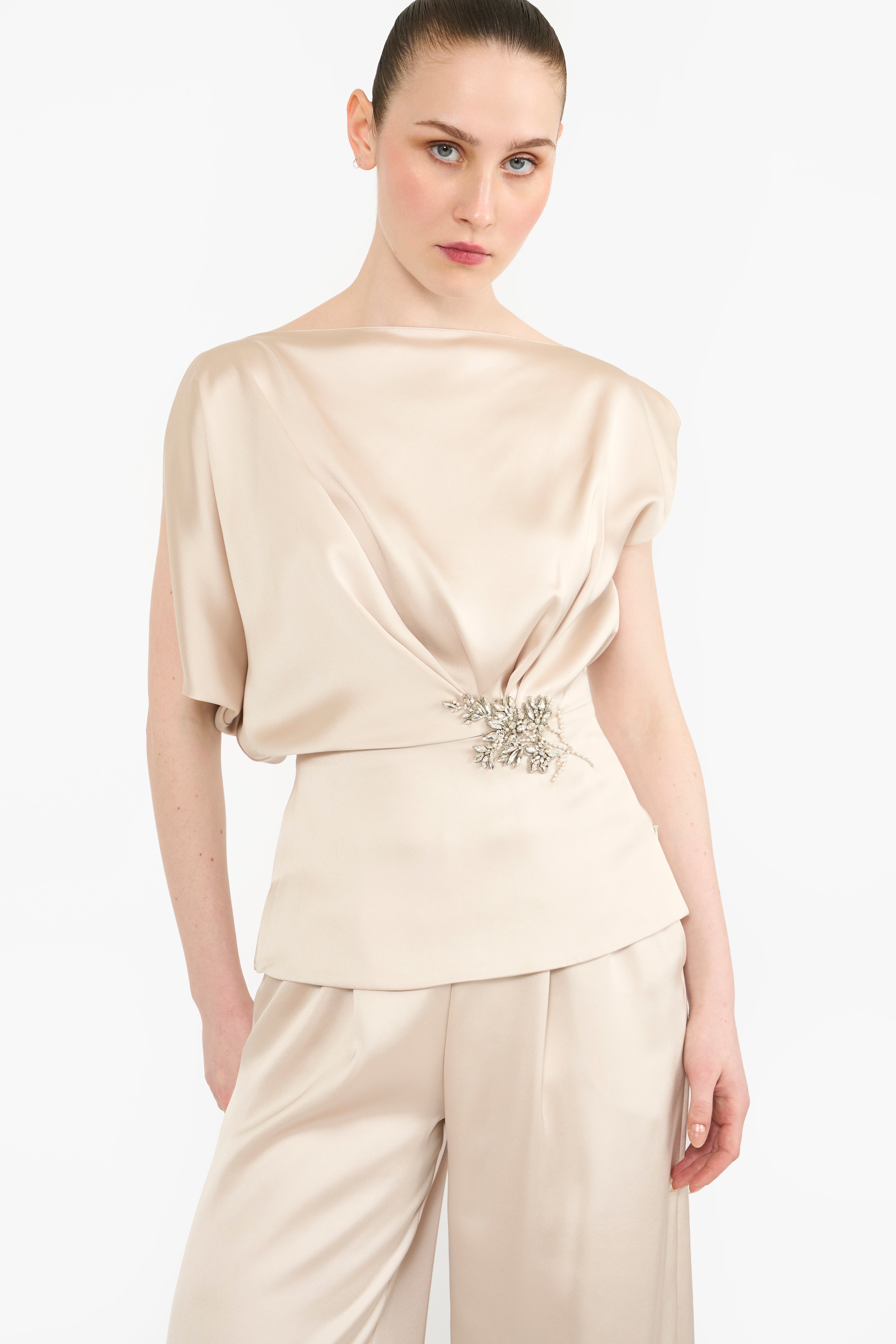 Boat Neck Draped Co-ord Set