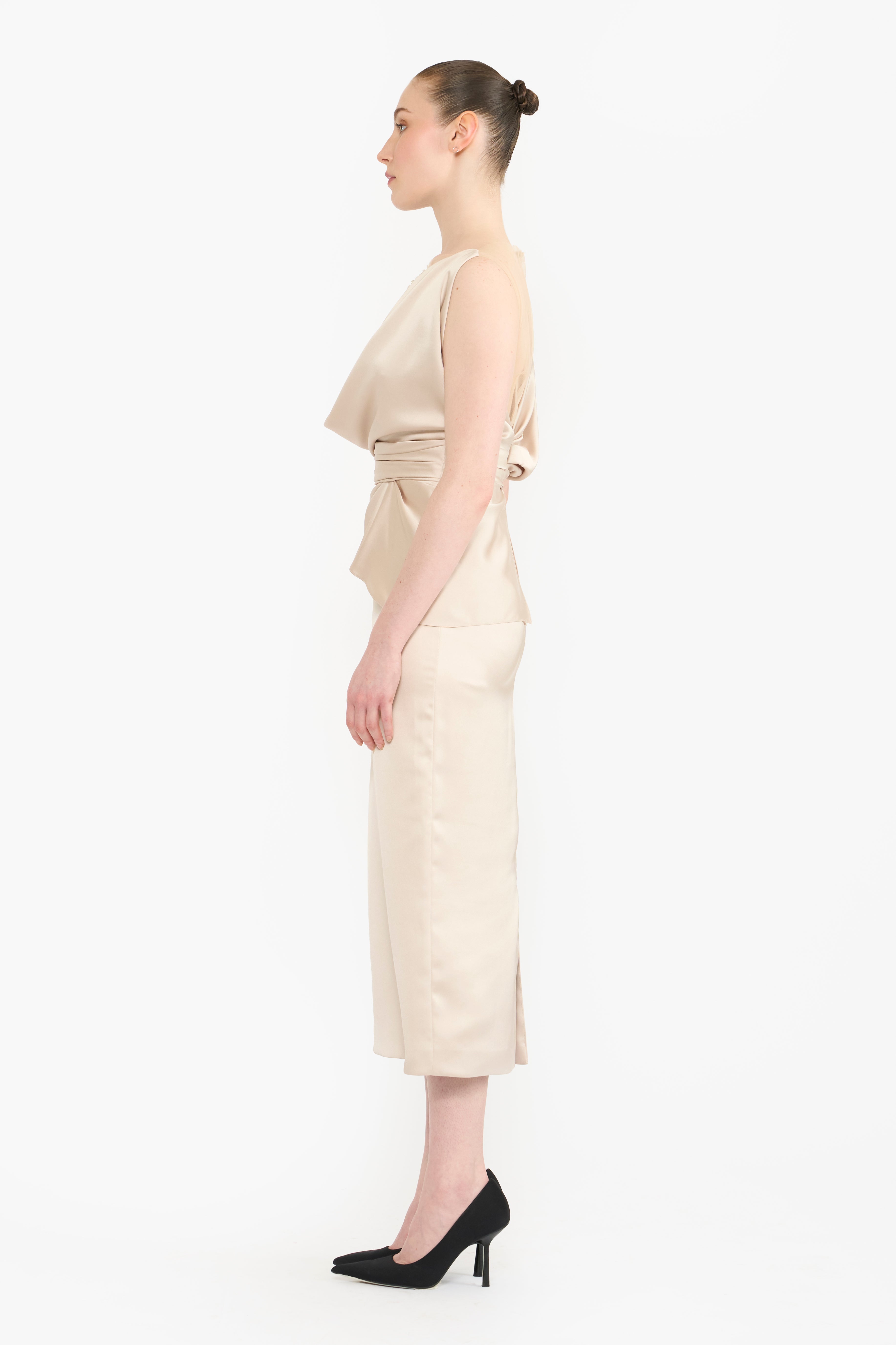 Cowl Neck Draped Pencil Dress