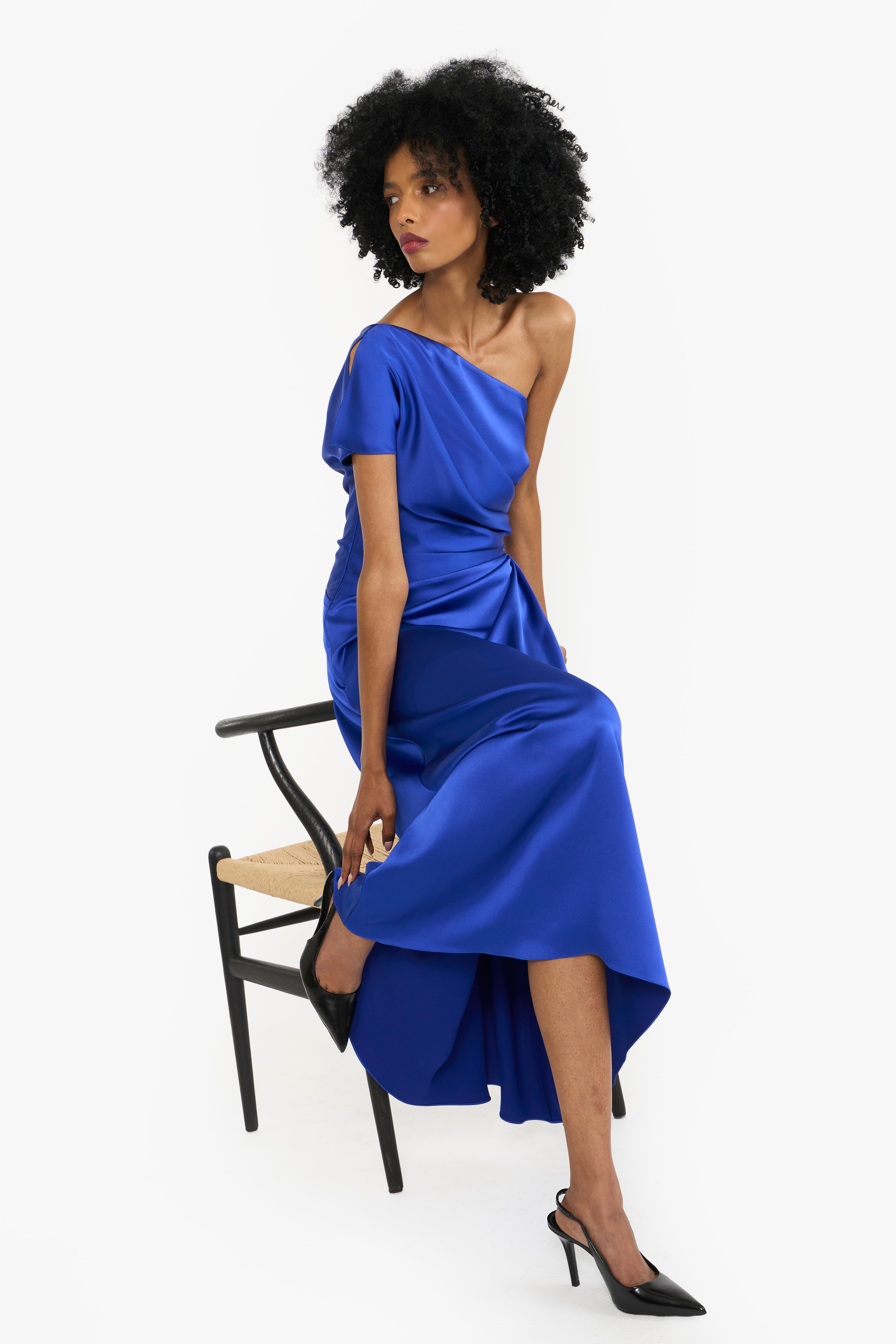 One Shoulder Draped Midi