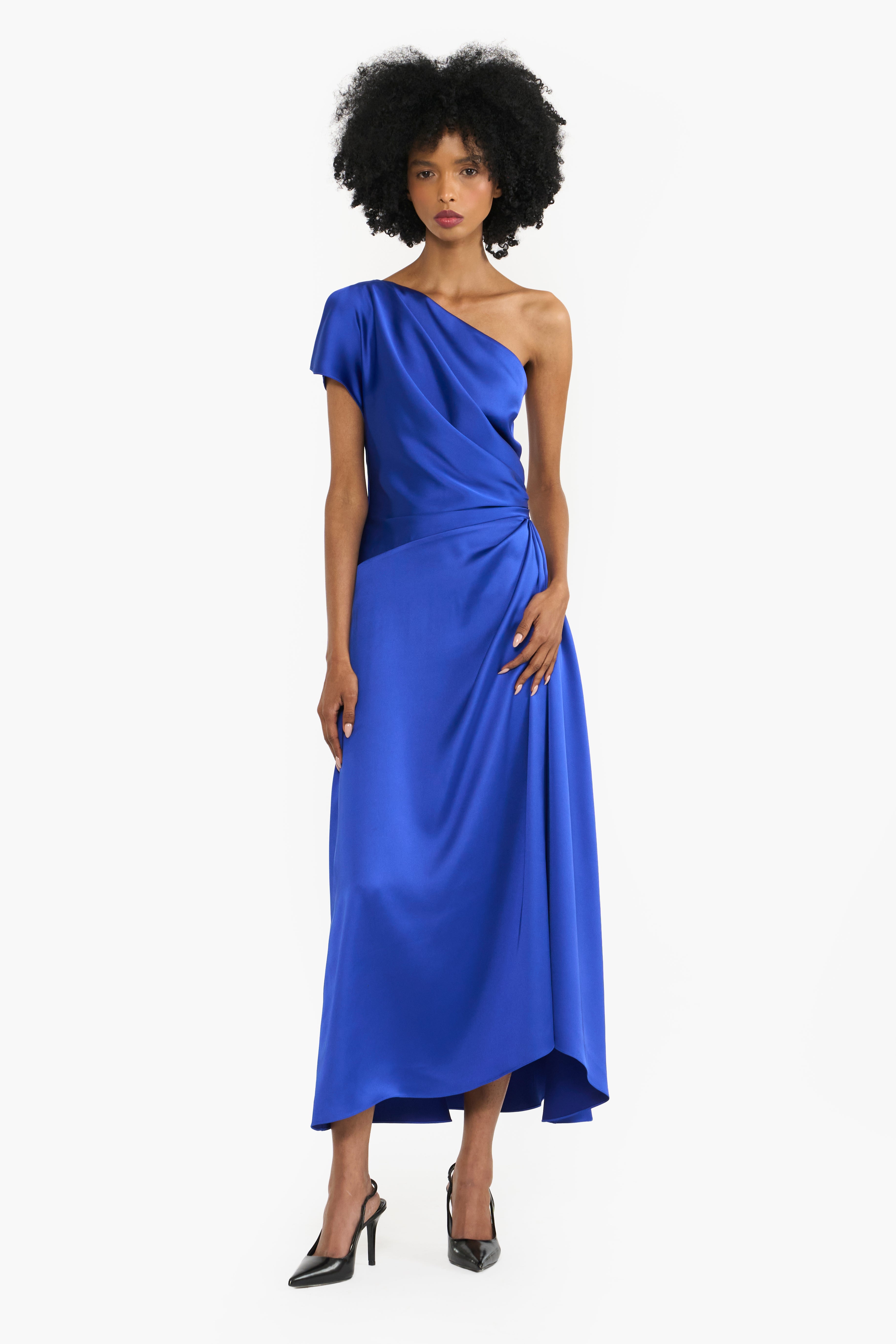 One Shoulder Draped Midi