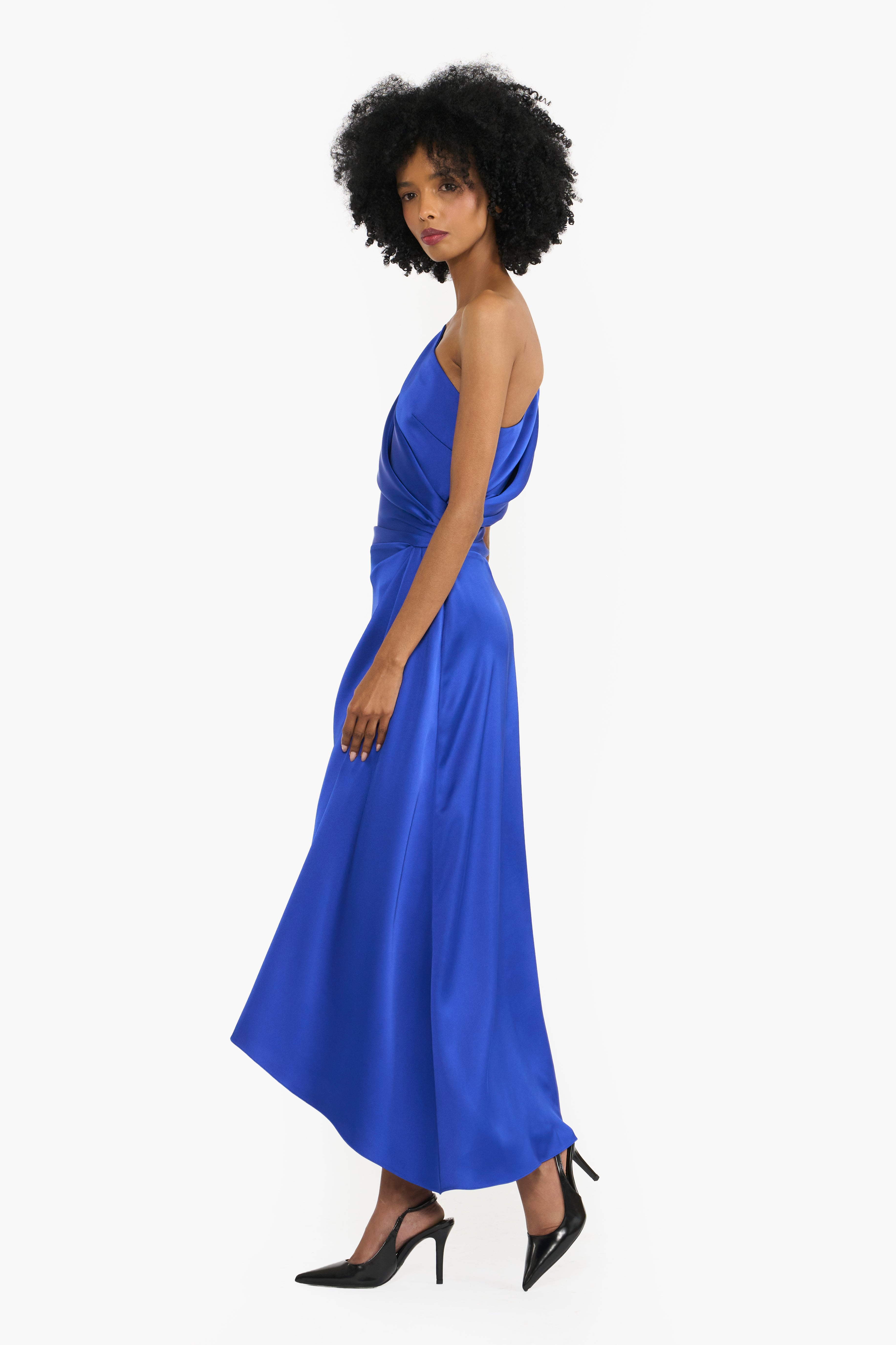 One Shoulder Draped Midi
