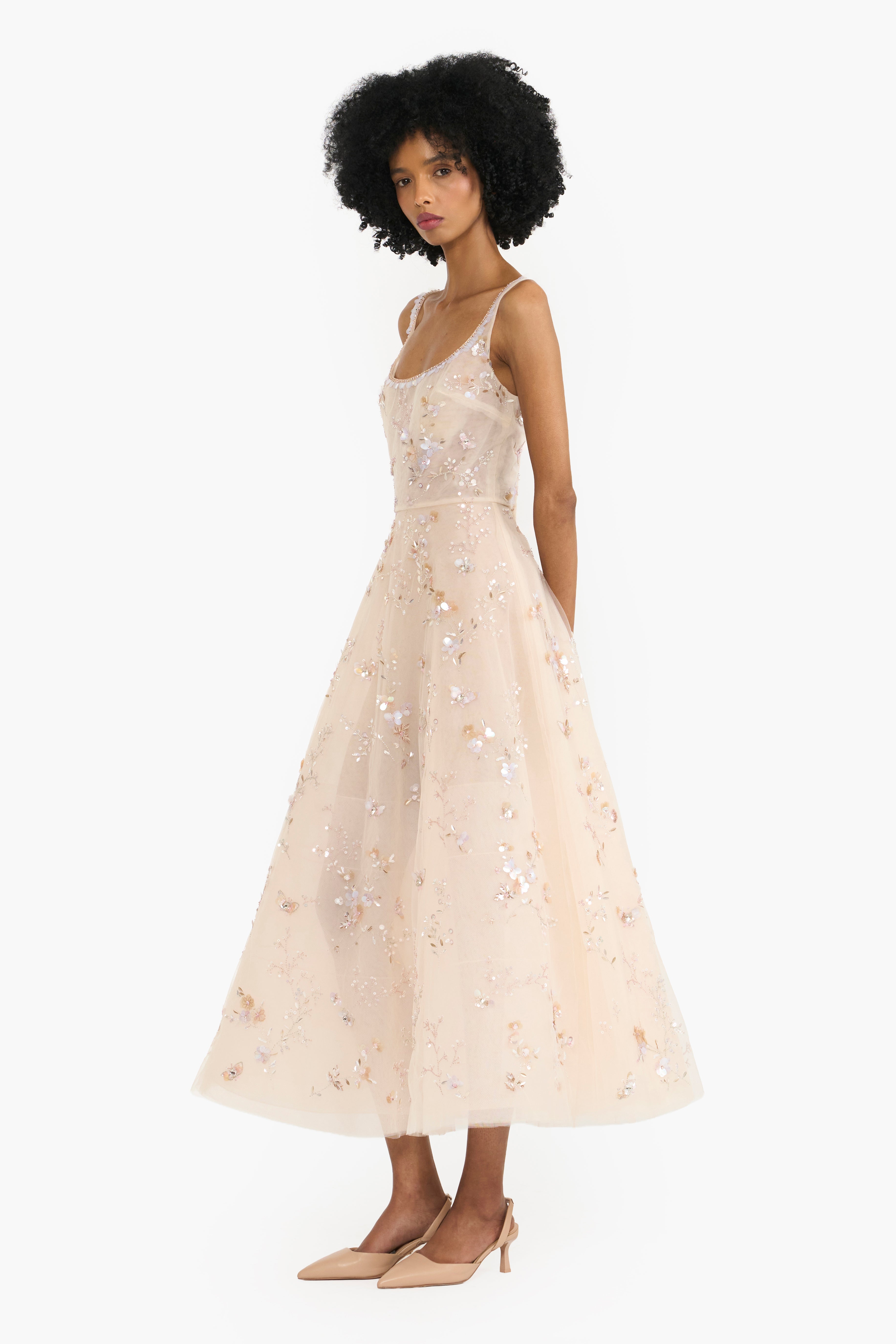 Embroidered Tulle Midi