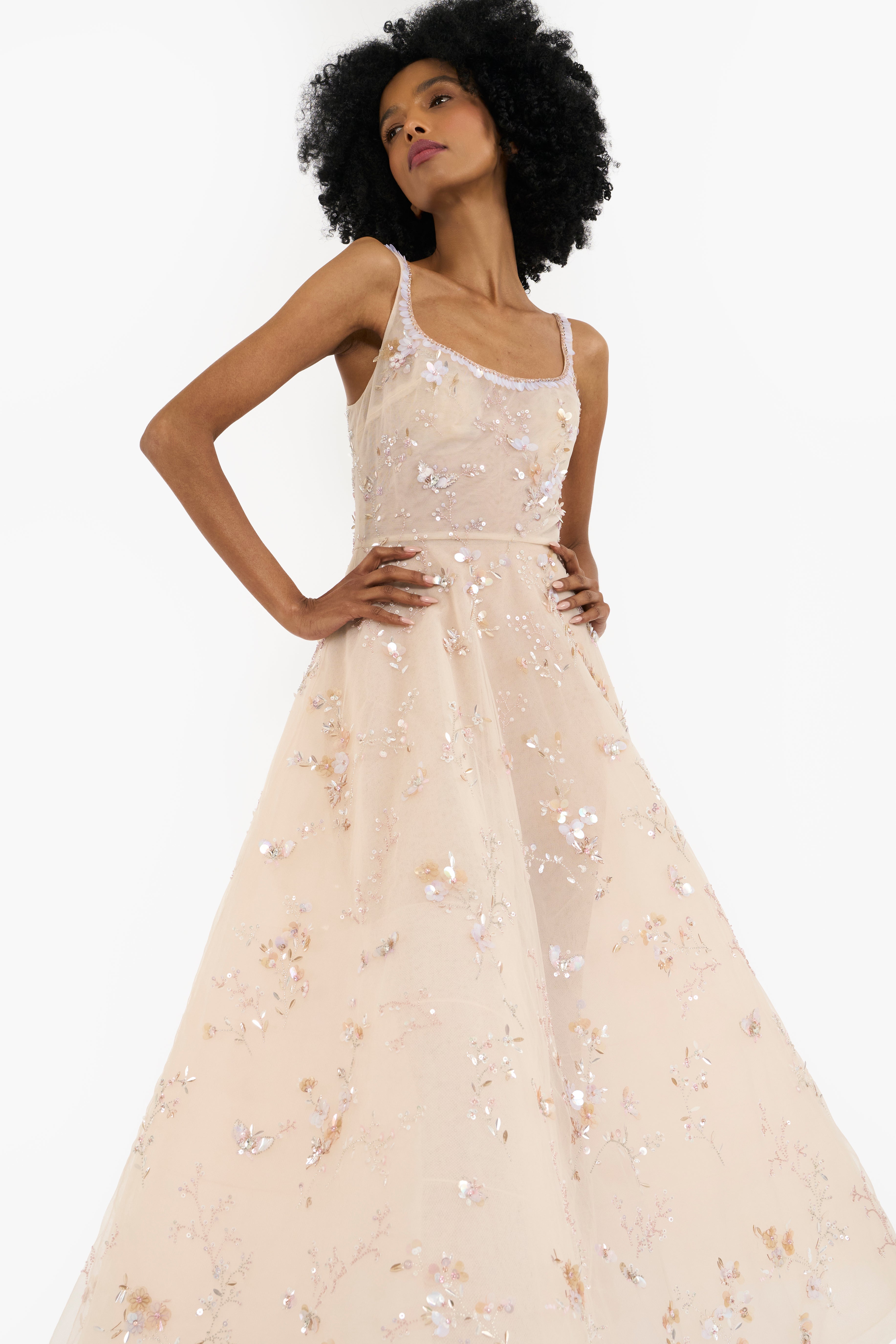Embroidered Tulle Midi