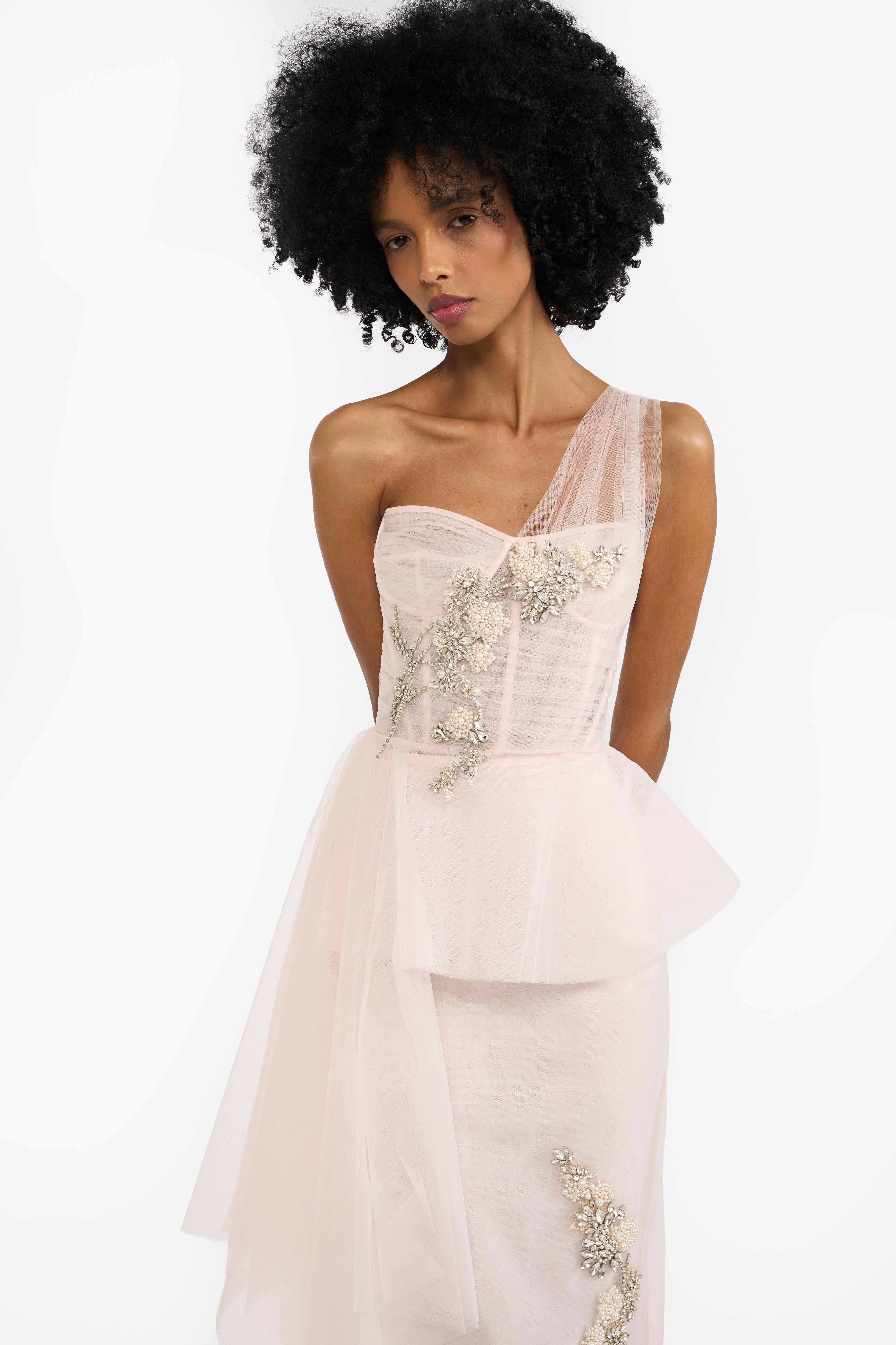 Crystal Embellished Tulle Pencil Dress