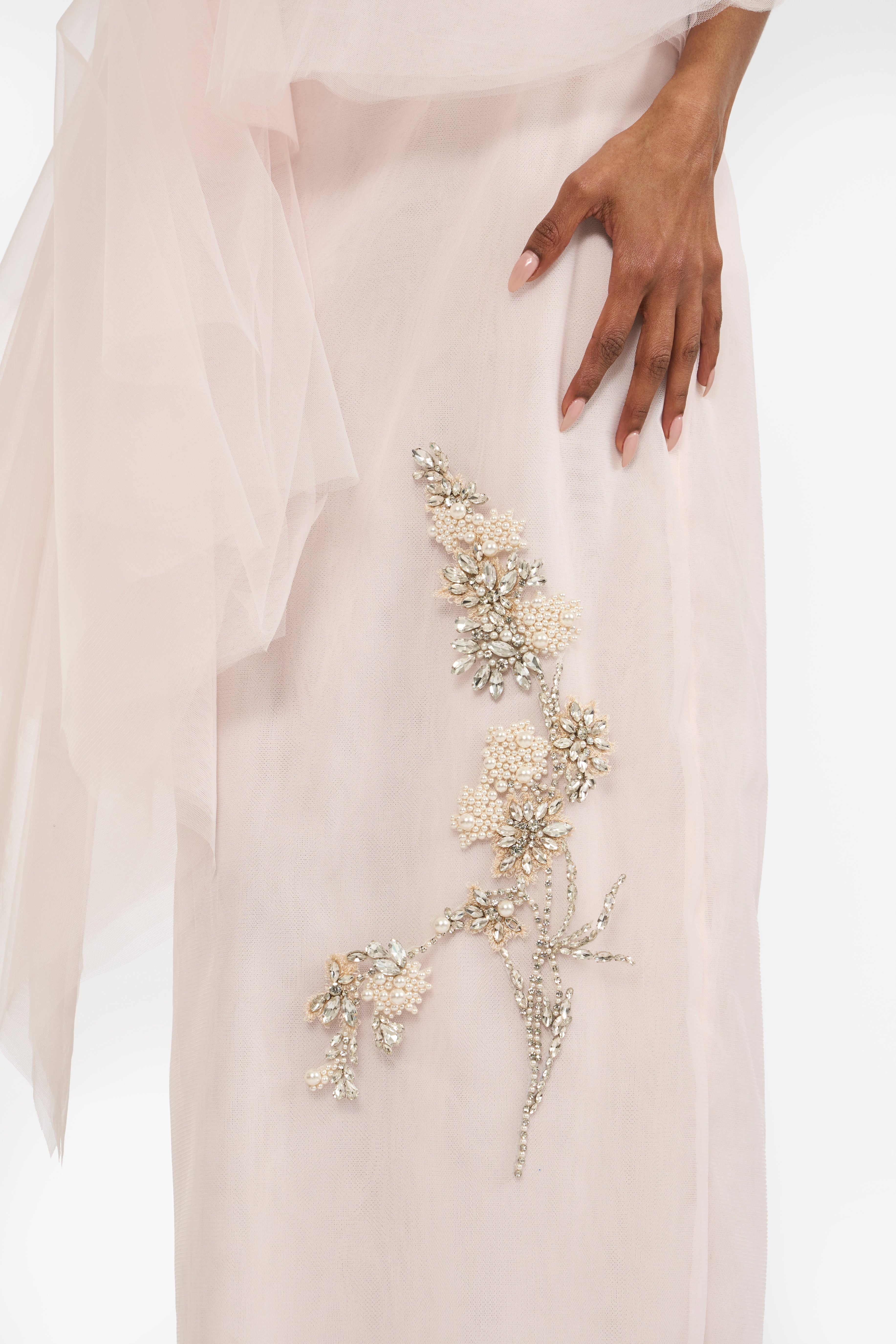 Crystal Embellished Tulle Pencil Dress