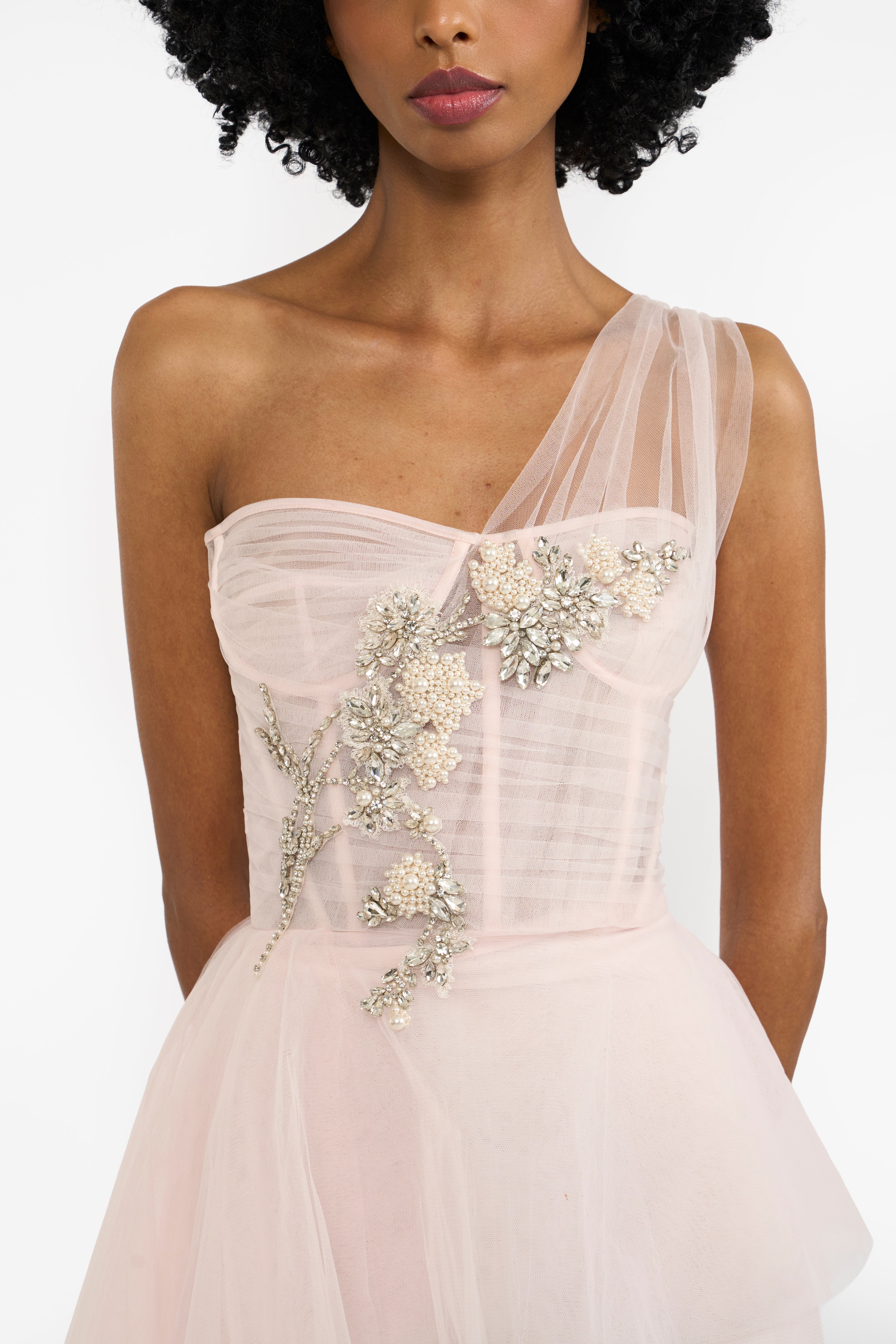 Crystal Embellished Tulle Pencil Dress